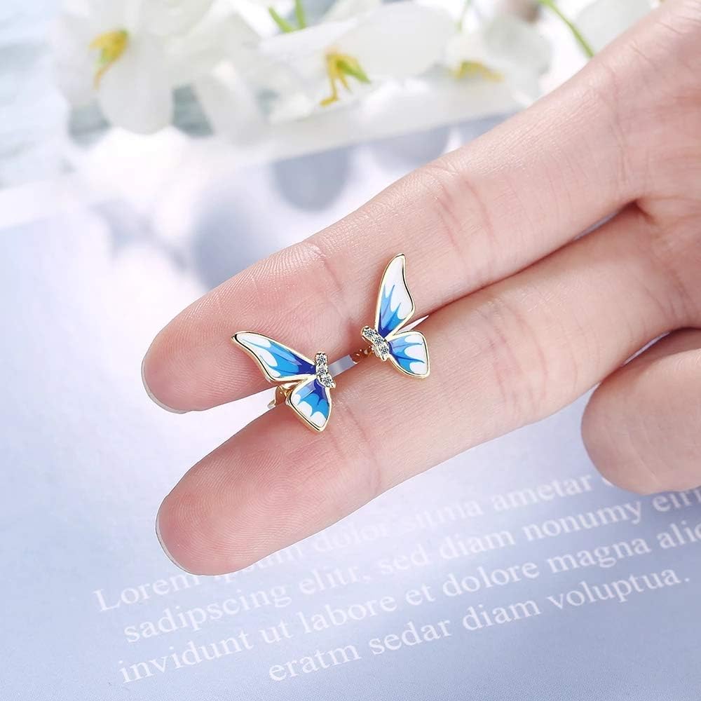 Chereda Half of Butterfly Stud Earrings For Women Vintage Blue Enamel Metal Charming Earrings Party Jewelry - Image 4