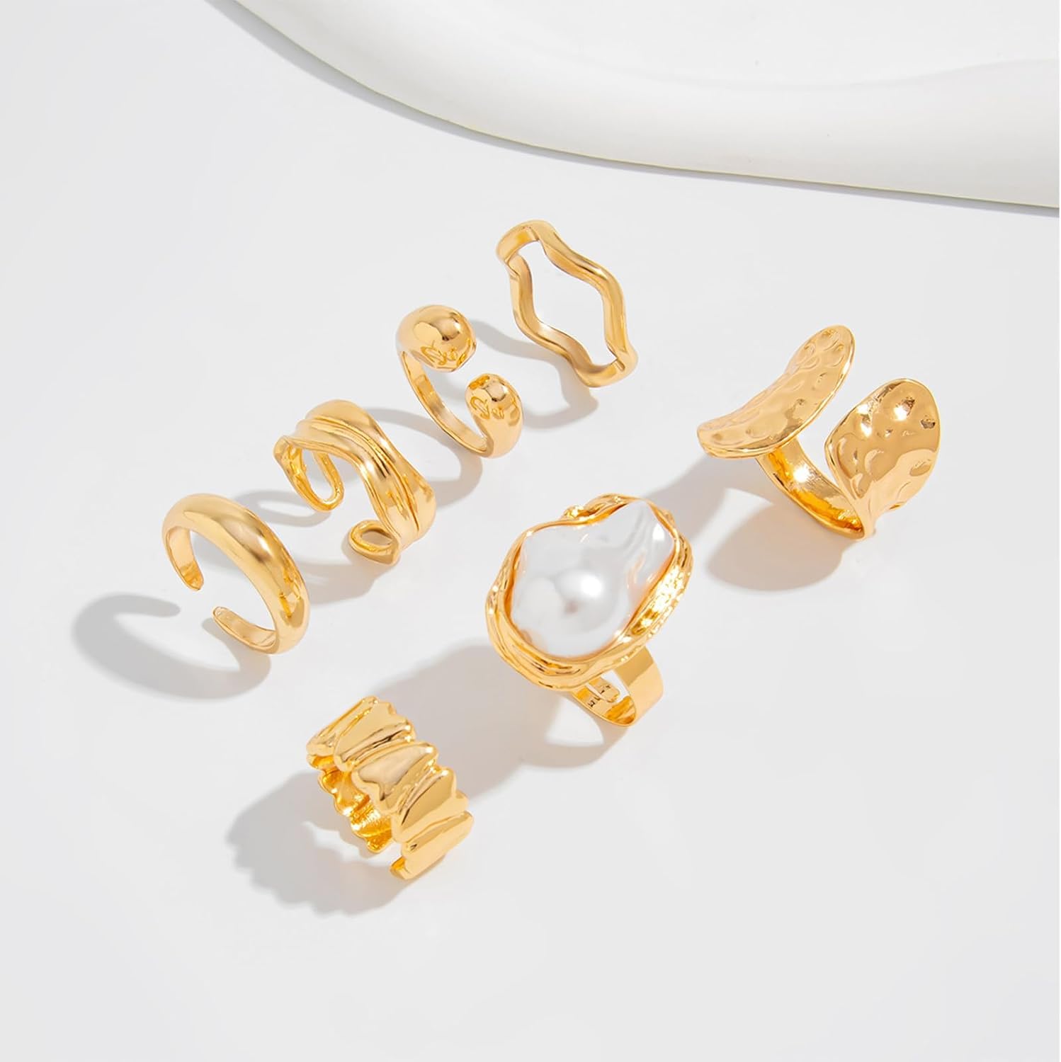 HUASAI Gold Stackable Rings for Women Western Chic Boho Chunky Seashell Flower Knuckle Non Tarnish Daily Party Fashion Jewelry image 5