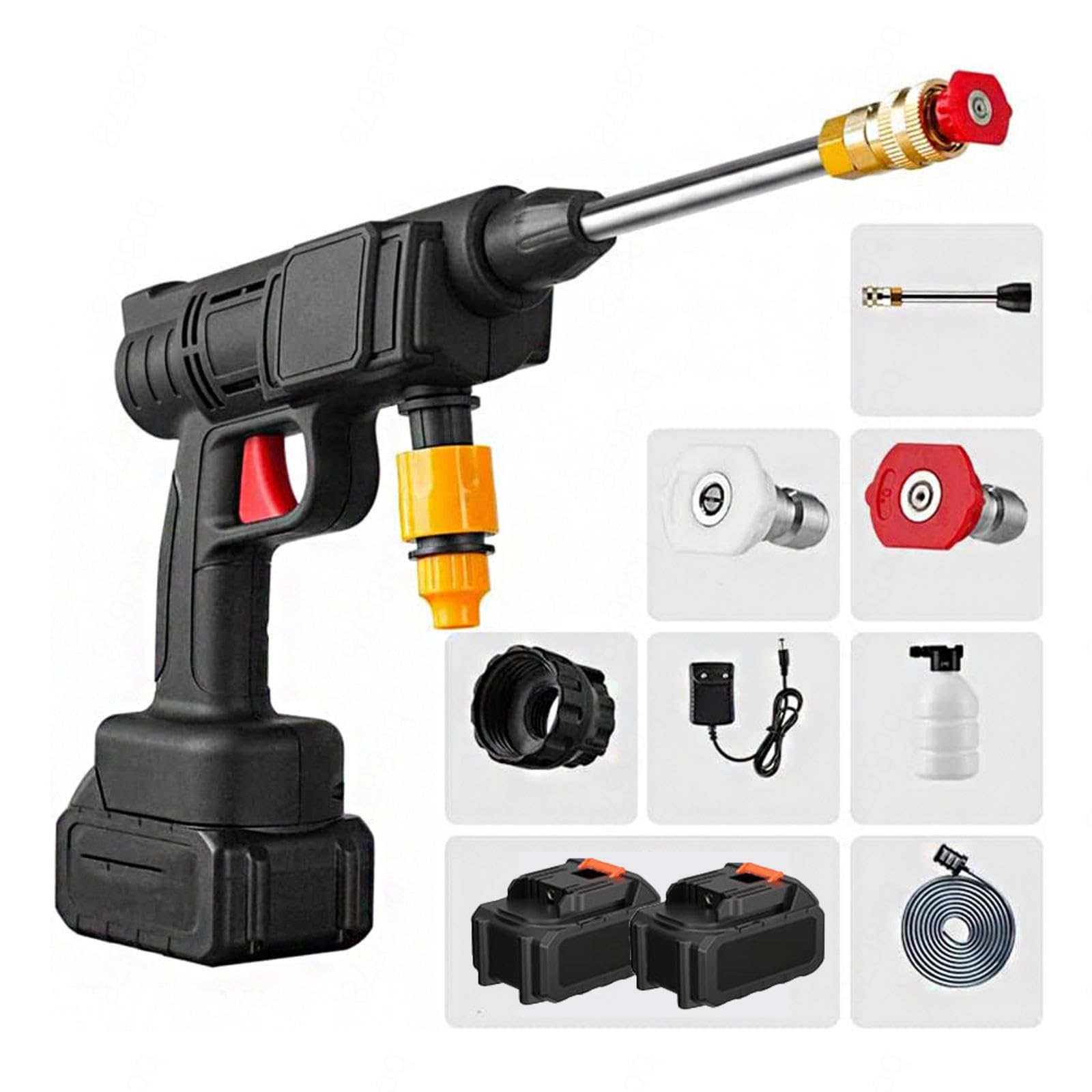 Pistola De Espuma para Lavar Coche, Potencia 600w, Dos BateríAs 24v1500mah Lavado por PulverizacióN, Dispositivos De Mano Pistola Impacto Bateria, para Limpieza De Ventanas