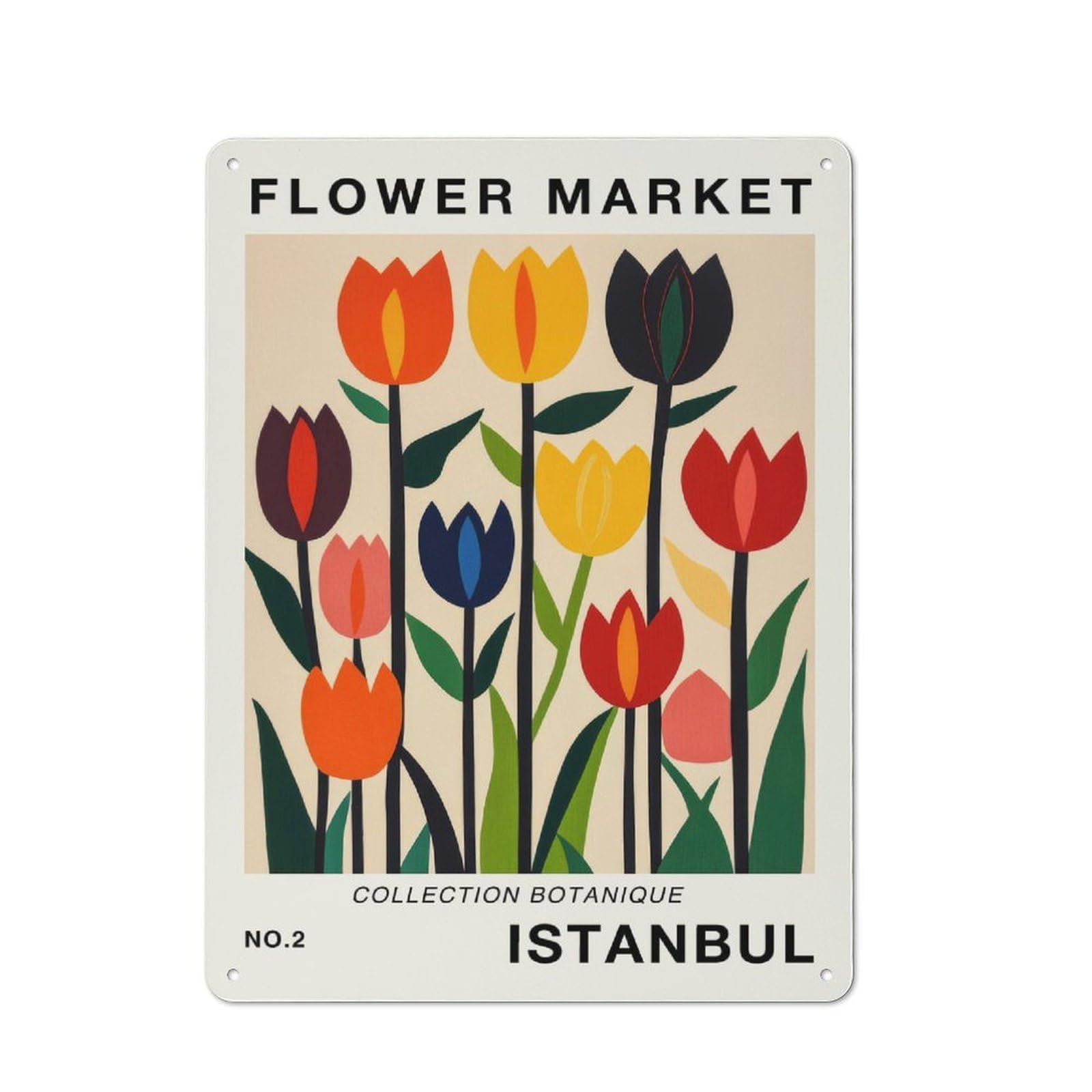 Junmoney Style-21 Kitchen Metal Sign With Istanbul Flower Market Poster Design 40X30cm, Cosy Kitchen Wall Decor For Coffee Bar, Kitchen, Bistro Or Tea Corner