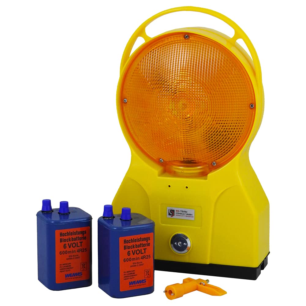 UvV UVWF303-10 TL Baustellenleuchte, LED gelb Warnleuchte für Baken, TL-Leitbakenleuchte oder TL-Absperrschranken (gelb mit Batterien)