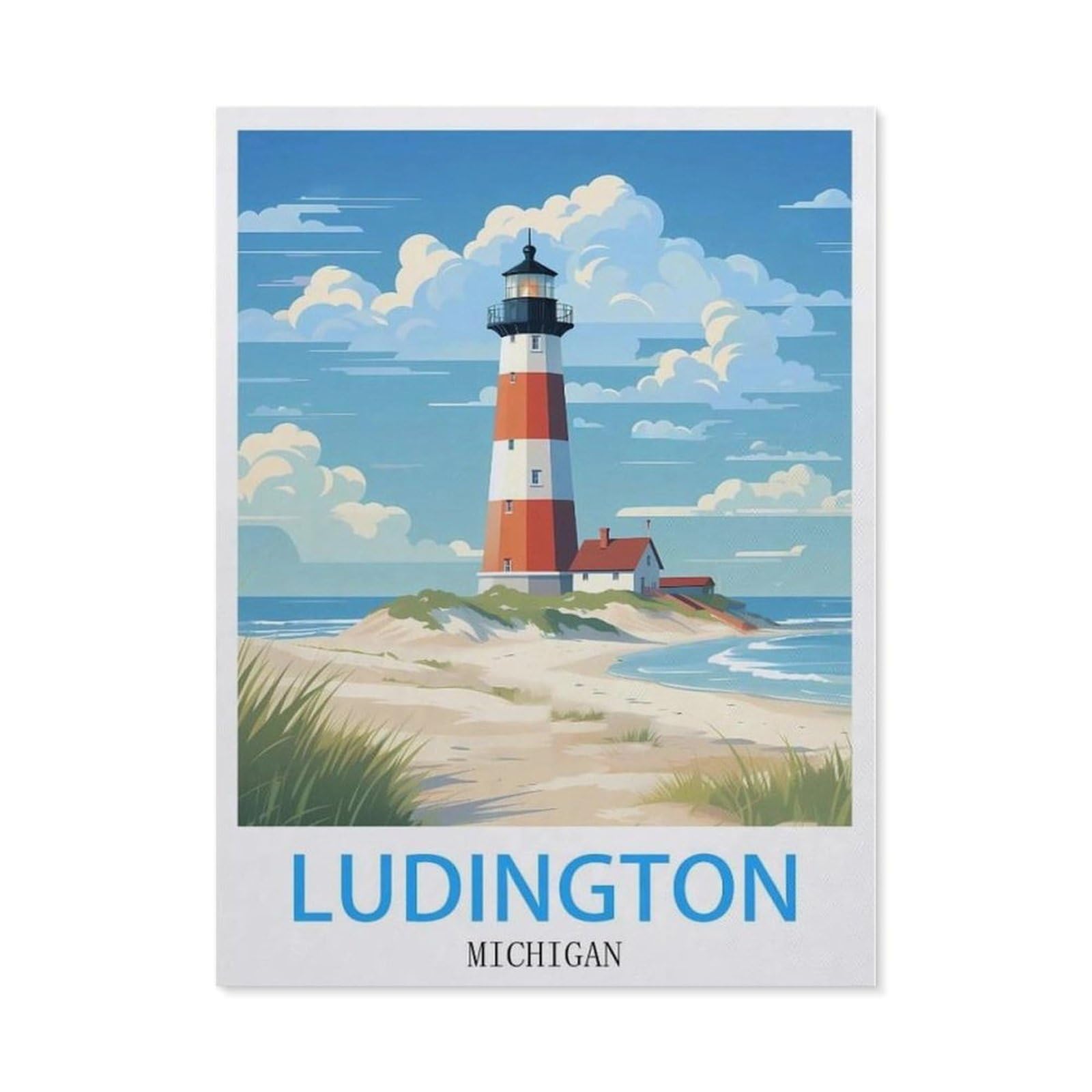 Beayodkp （50 X 60 Cm/19.68 X 23.62 Inches） 5D Diamond Painting Kits，Ludington Michigan Vintage Travel Posters，Diy Rhinestone Embroidery Set Paint With Diamond Art By Number Kits Cross Stitch Home Wall Craft Decoration）-Cc74