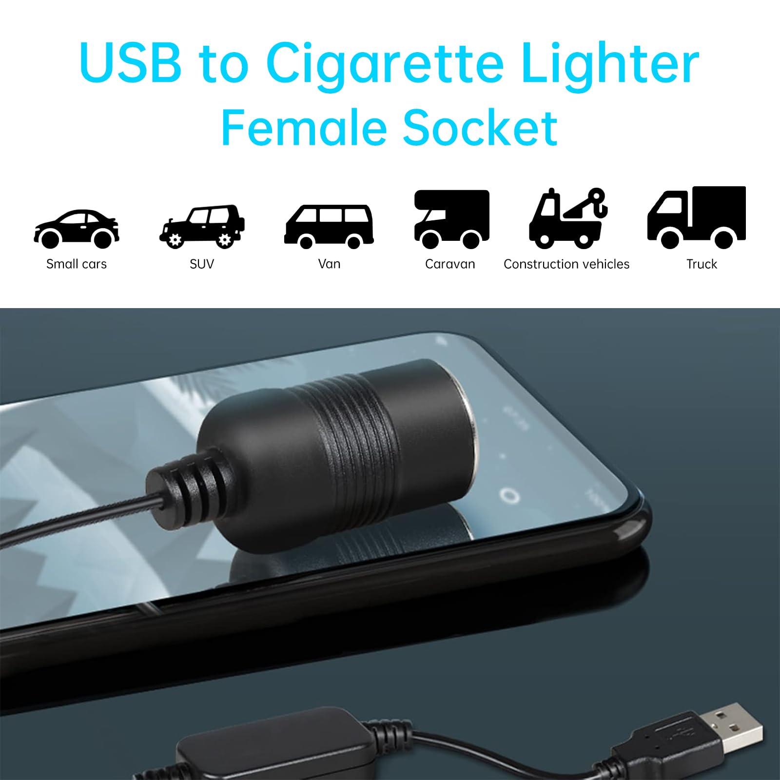 Anei Cavo convertitore da USB A maschio a presa accendisigari femmina 12 V adattatore auto per GPS Dashcam