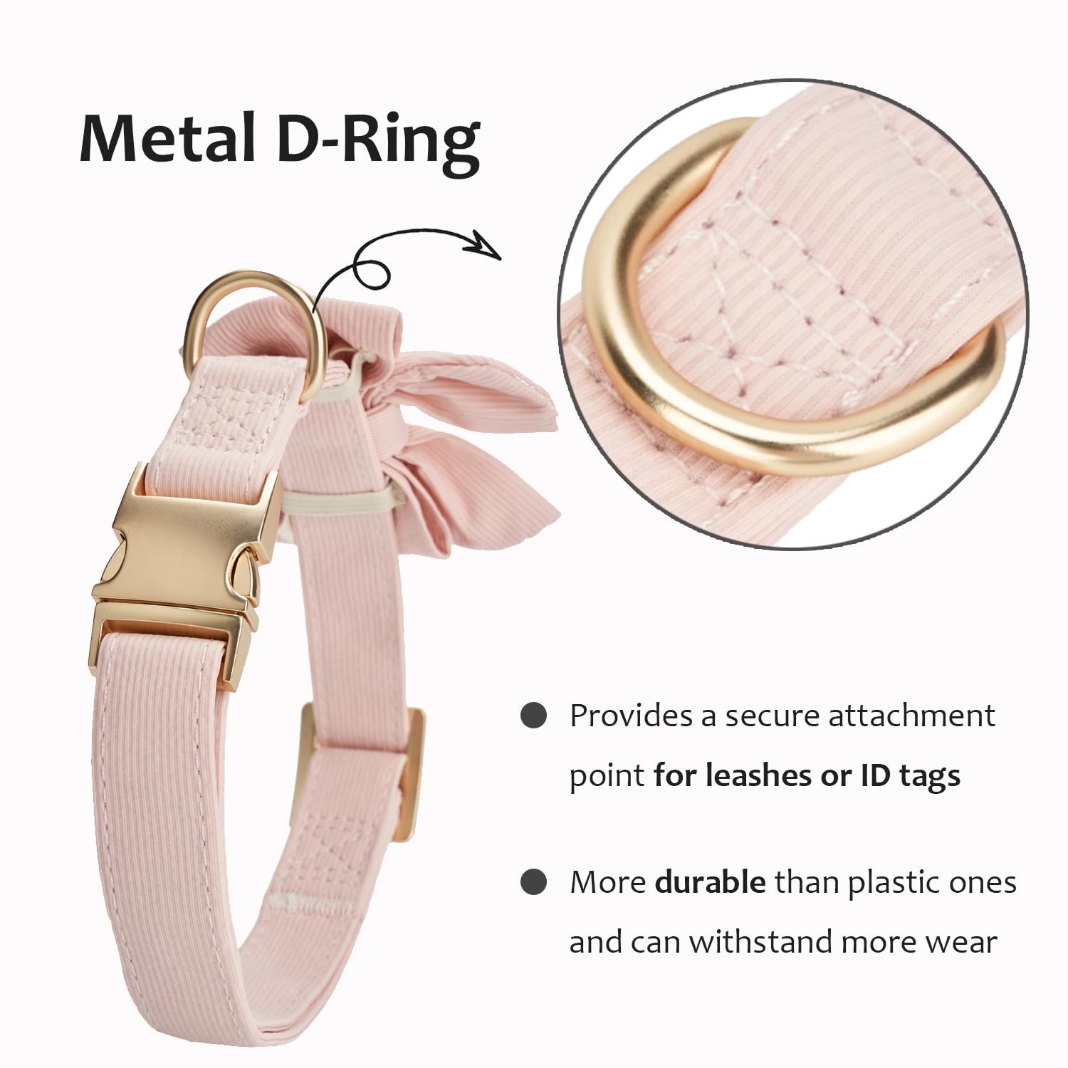 Petiry Soft Dog Collar Pink,Skin-friendly Medium Dog Collars with Removable Bowtie For Dog Neck 31-49cm,Sliver Pink - Image 4