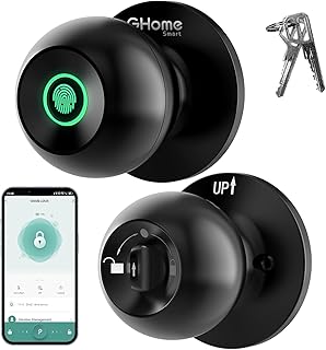 GHome Smart Cerradura de puerta de huellas dactilares, perilla de puerta inteligente 3 en 1 con control de aplicación y llave, bloqueo automático, cerraduras de puerta biométricas de huella digital