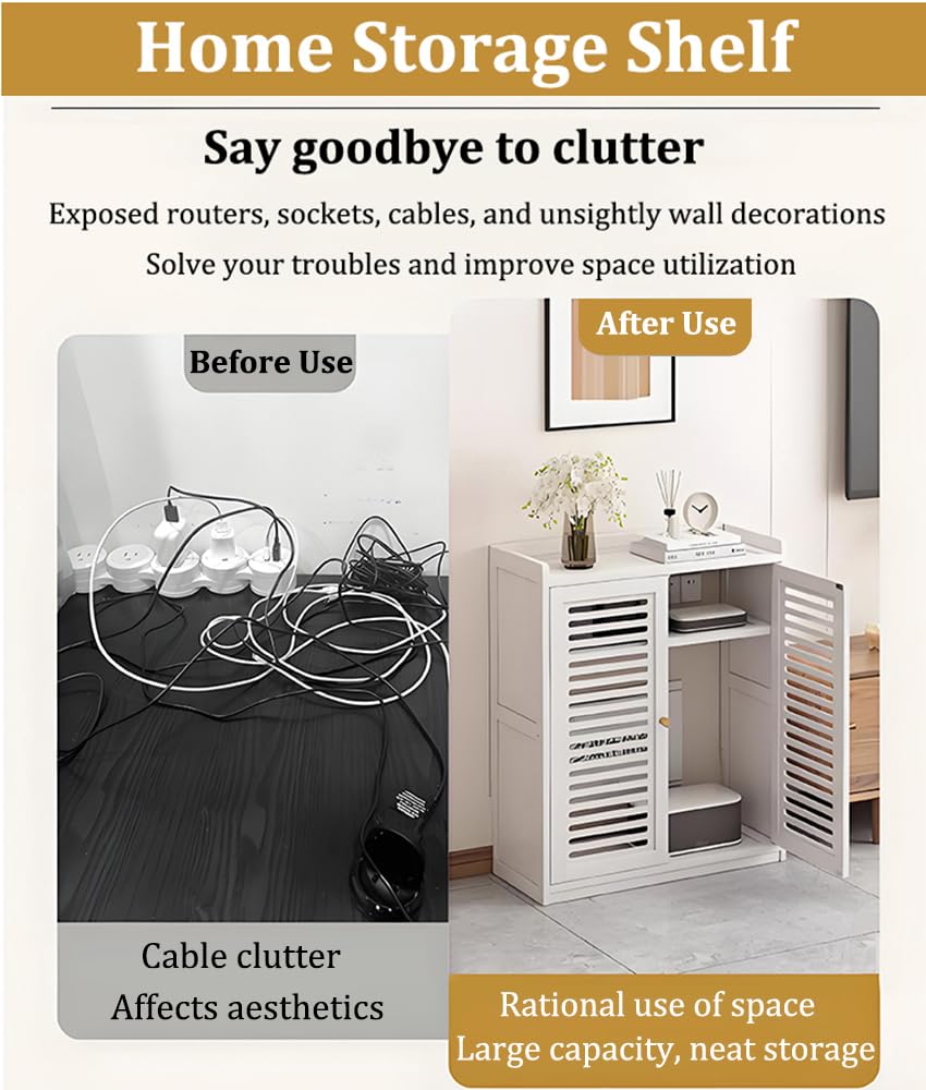 Caja Organizadora Cables, Router Rack, Gestión de Cables Estante de Almacenamiento Está Diseñada para Mantener los Cables Ordenados y Proteger los Equipos de la Acumulación de Polvo y Daños(White)