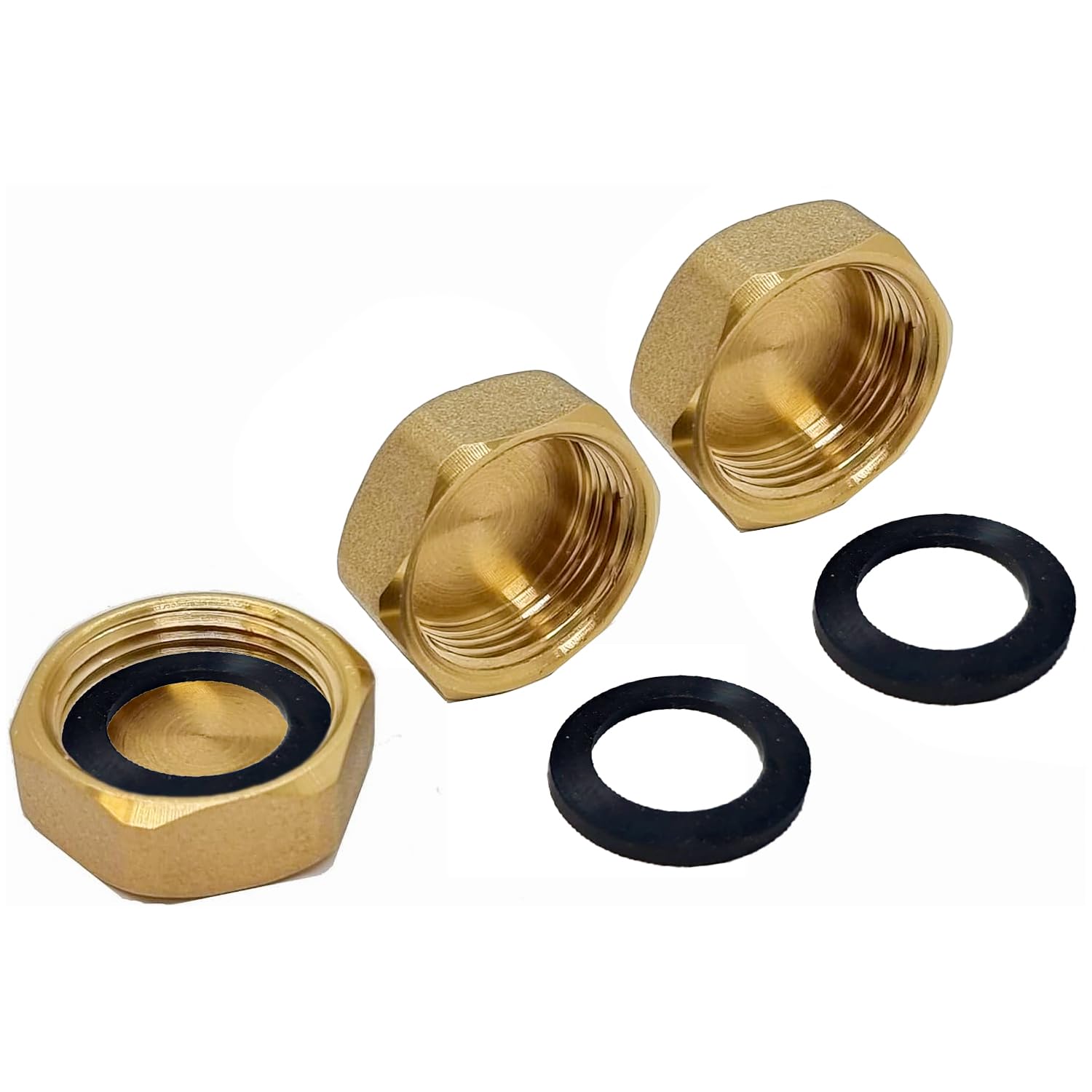 Pipestation Compression Fittings 1/2" Brass Blanking Nuts Caps - Pack of 3 | 1/2 inch Compression Blanking End Caps | Radiator Valve Brass Blank Nut End Cap | Plumbing Fittings | Pipe Fitting Cap