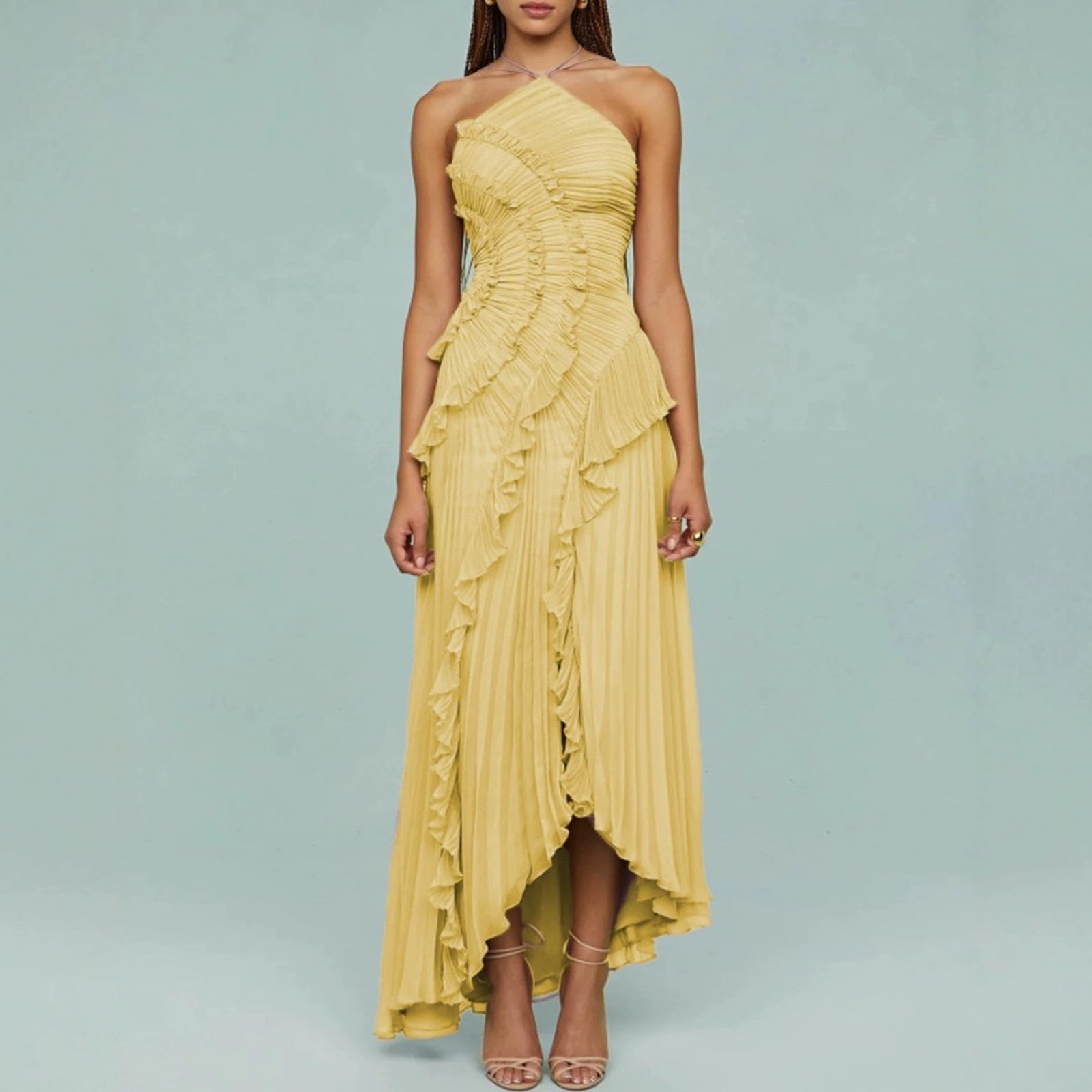 Robe longue plissée à bords lotus pour femme, dos nu, asymétrique à volants, robe de bal formelle, robe de bal de fin d'année, robe formelle pour invitée de mariage