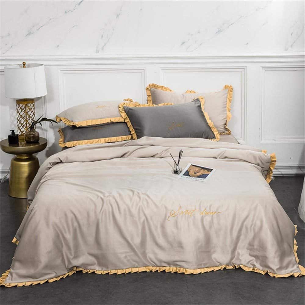 Parure de lit 2m en soie de satin premium lit double gris luxe