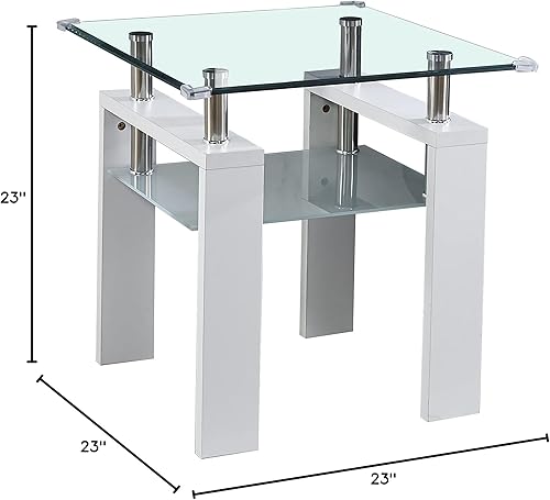 Miniatura 3 de Goujxcy Mesa auxiliar cuadrada de vidrio, mesa auxiliar de vidrio blanco, mesa auxiliar pequeña, mesa de esquina de 2 capas con patas de madera