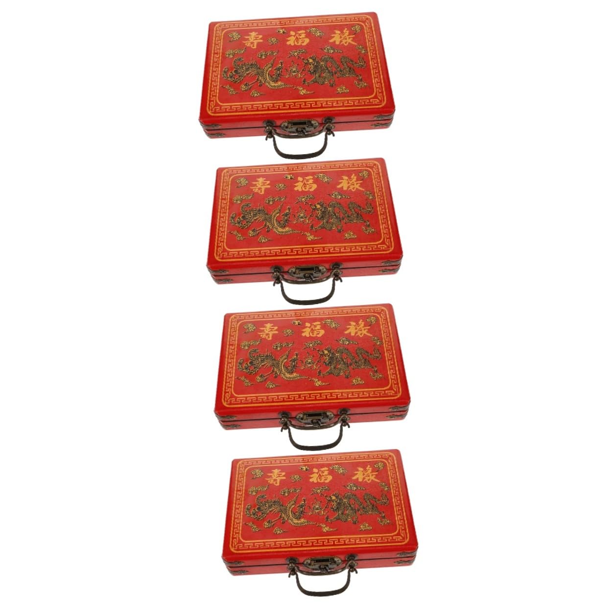 TOPBATHY 4 Stück Robuste Mahjong Kasten aus Dichteplatte mit Griff, Rote