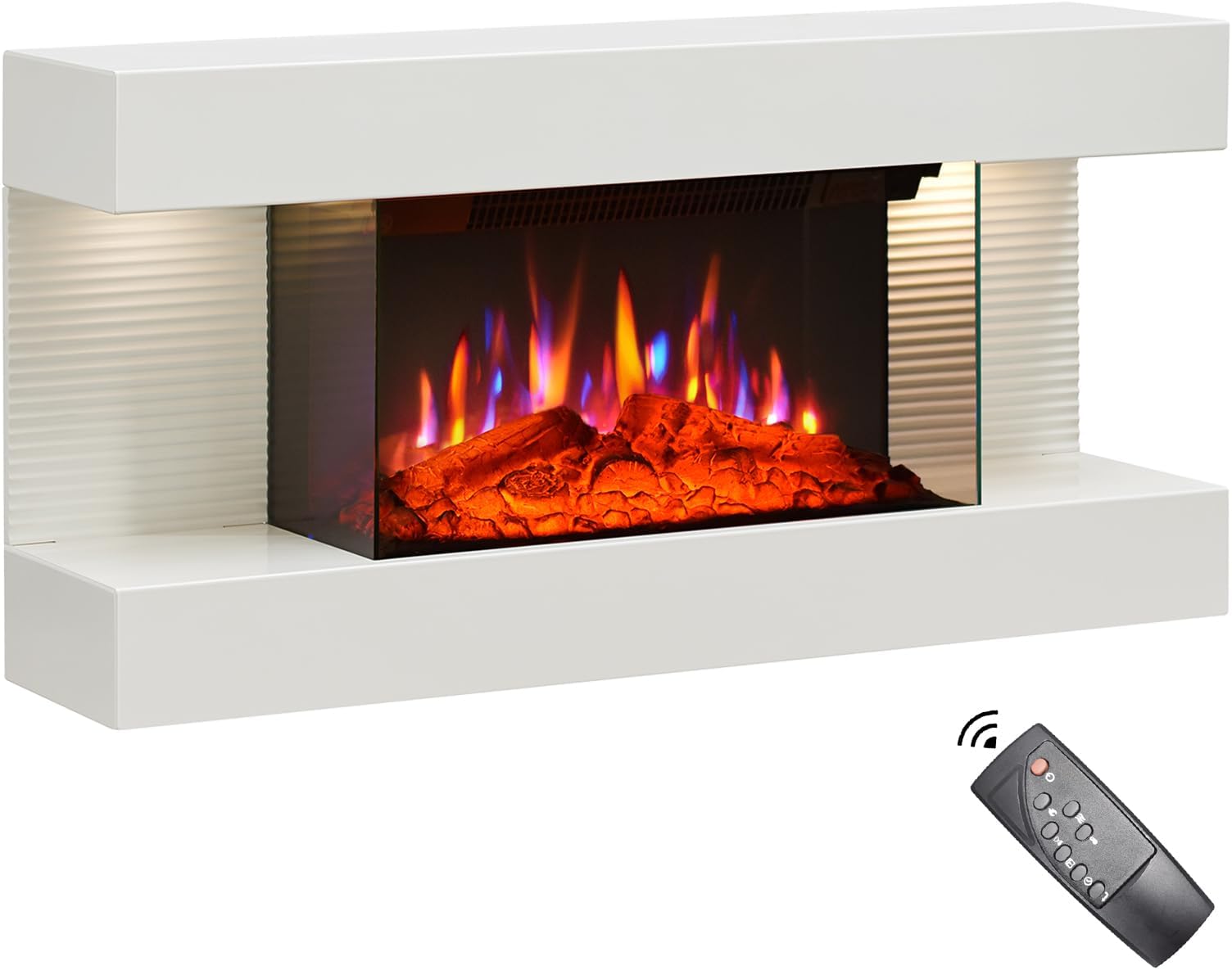 – FLAMEKO Atacama 32"/82cm Wall Mounted Fireplace All-in-One with Downlights and Remote Control 1.8kW Heater in White