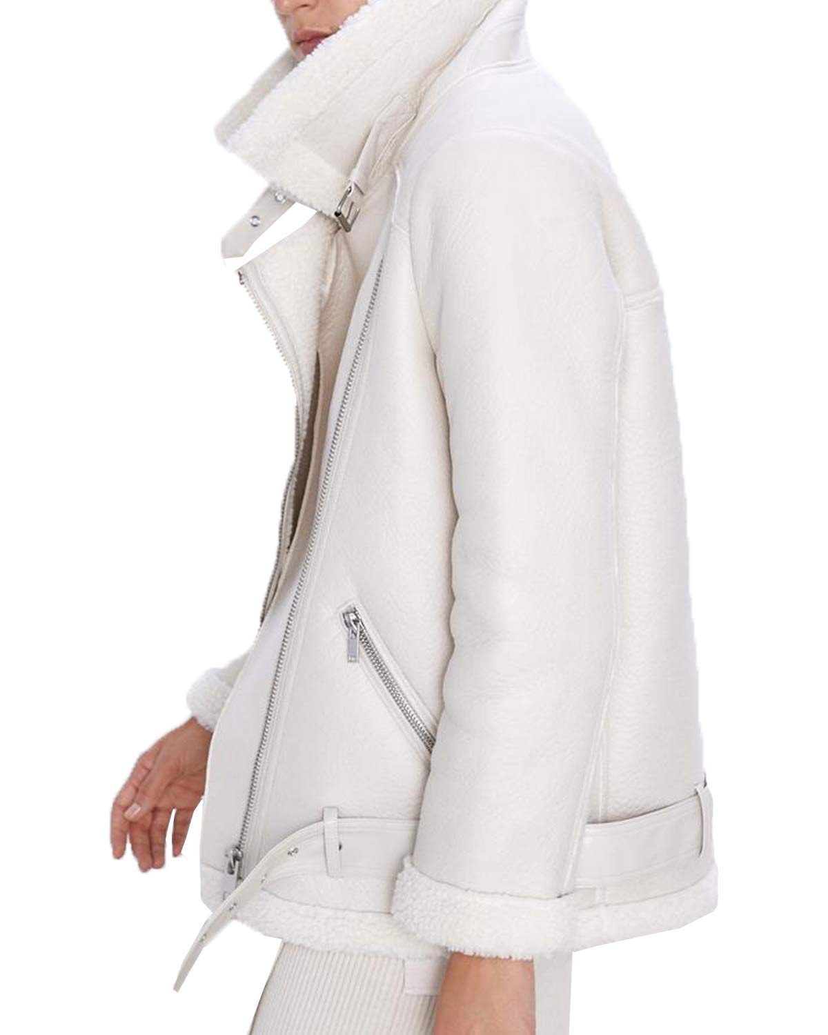 LY VAREY LIN Women's Faux Shearing Moto Jacket Thick Lined Parka Winter Shearling Coat Leather Jacket