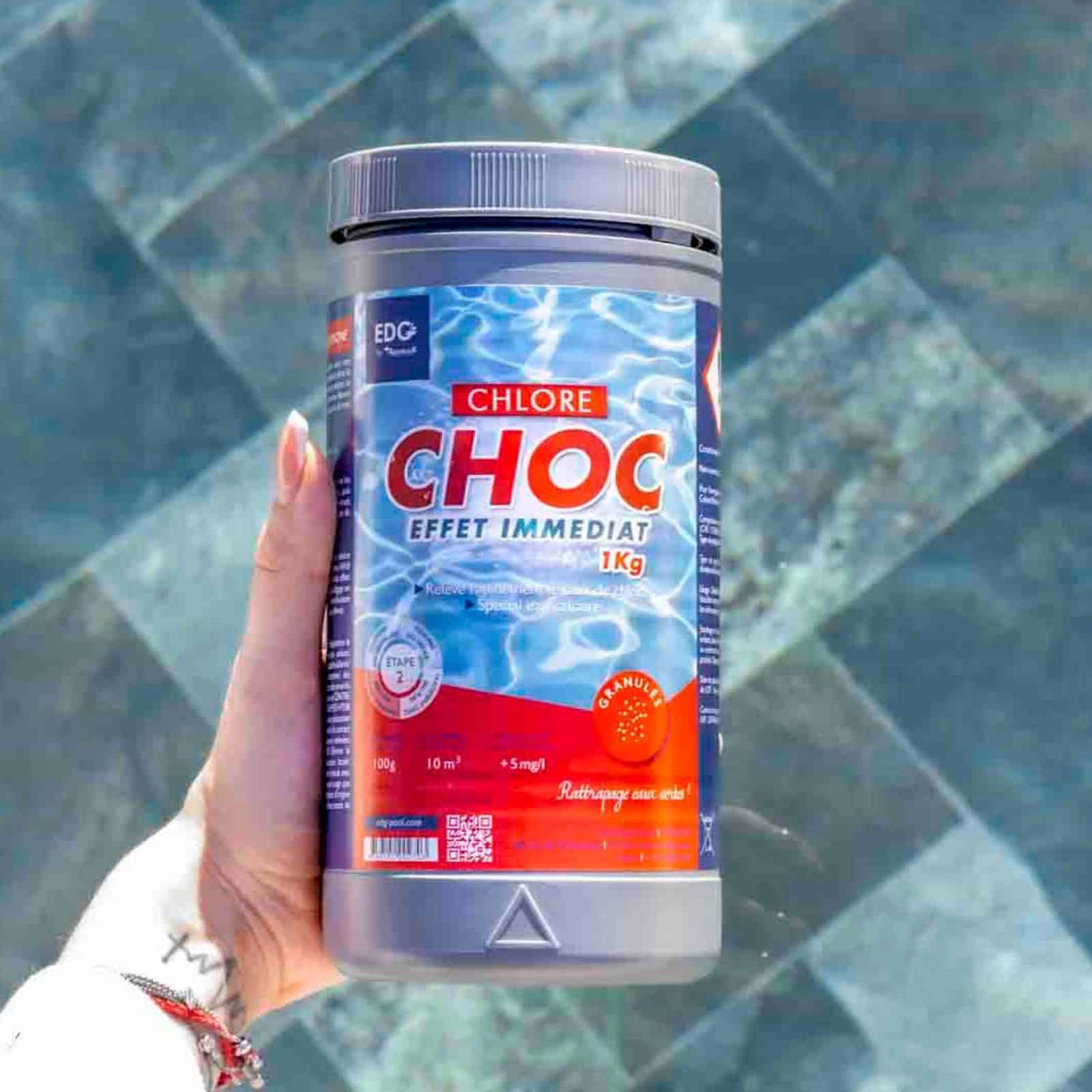 EDG EDENEA - Chlore Choc (Chlore Rapide) Piscine - Spécial Eau Verte - Effet Immédiat - Granulés - Boite 1 kg - Gamme by Aqualux