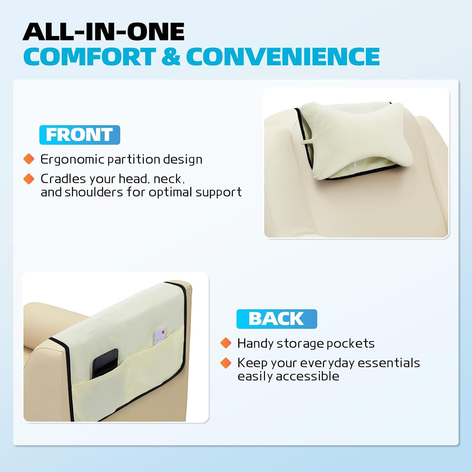 Recliner Head and Neck Support Pillow, Sofa Chair Headrest Cushion, Anti-Slip Design for Neck Pain Relief on Sofa, Car Seat, Travel (Beige-Corn)
