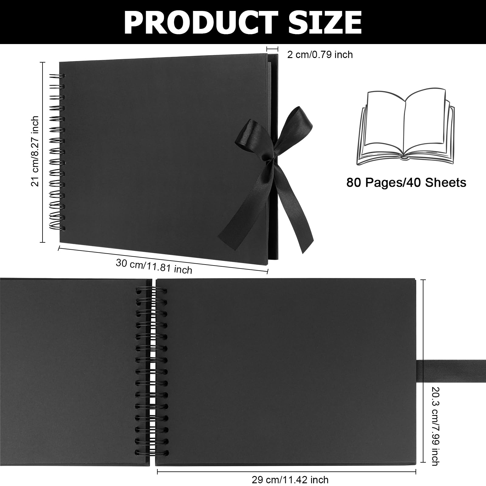 Album Photo DIY Format A4 - 80 Pages Noires - Papier Kraft 250g/m² - Reliure Spirale - Personnalisable Scrapbooking - 8