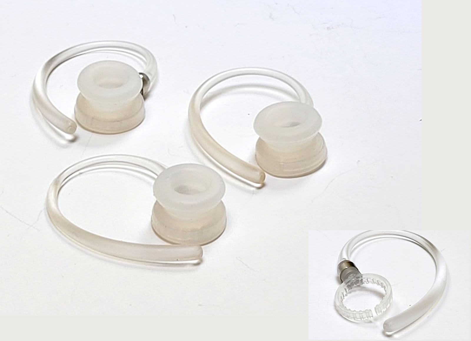3 Standard white Earhooks Clips w/Noise Reduction eargels for Motorola Boom3, Boom 2+, Boom, HX600, Elite Flip HZ720, H17 H17txt, H19 H19txt, HX550, H525 Headsets. Plus 1 Spare earhook without gel.