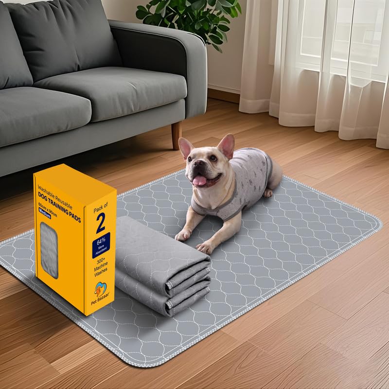 Pet Bazaar Reusable Dog Training Pad, Quilted Washable Absorbent Mat with Non-Slip Base, Grey, 60x90cm (Pack of 2) - Image 2