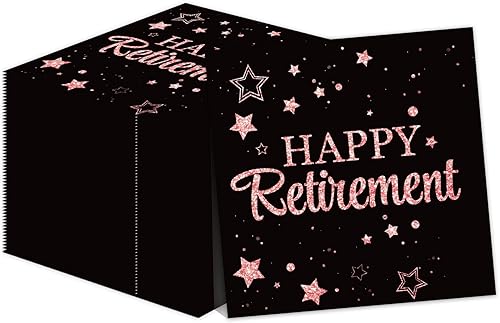 Paquete de 50 servilletas de papel de jubilación, decoraciones de fiesta de jubilación, color oro rosa, servilletas desechables para mujer,