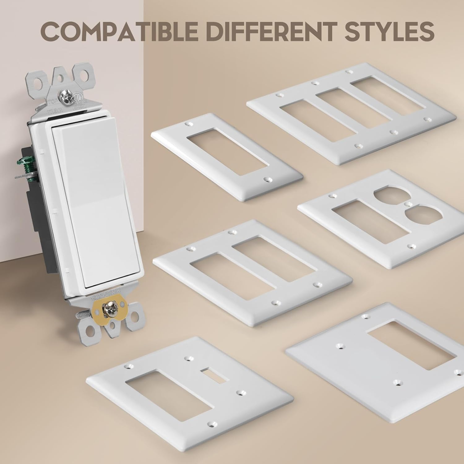 ECOELER Electrical Rocker Light Switch, Single Pole Decorator Paddle Wall Switches, 15A 120/277V, Self-Grounding, On/Off Rocker Paddle Interrupter for Residential and Commercial, White, 20 Pack