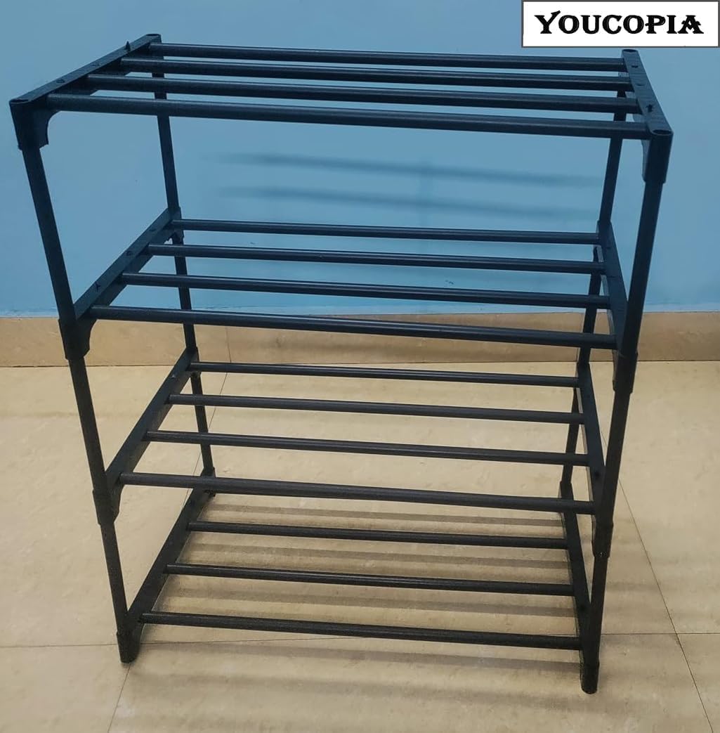 Kids Shoe Rack Organizer 4 Tier | Multi-Purpose Storage Shelf for Shoes, Toys & Books | Sturdy Plastic Shoe Stand for Home, Bedroom & Kids Room 4