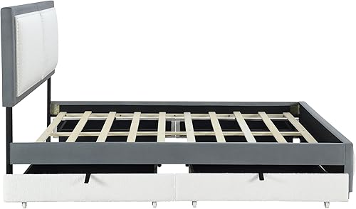 Miniatura 157 de Elegante cama con plataforma tapizada de terciopelo de tamaño Queen con cabecero, para niños, niñas y adolescentes (beige @cabecero/, Queen)