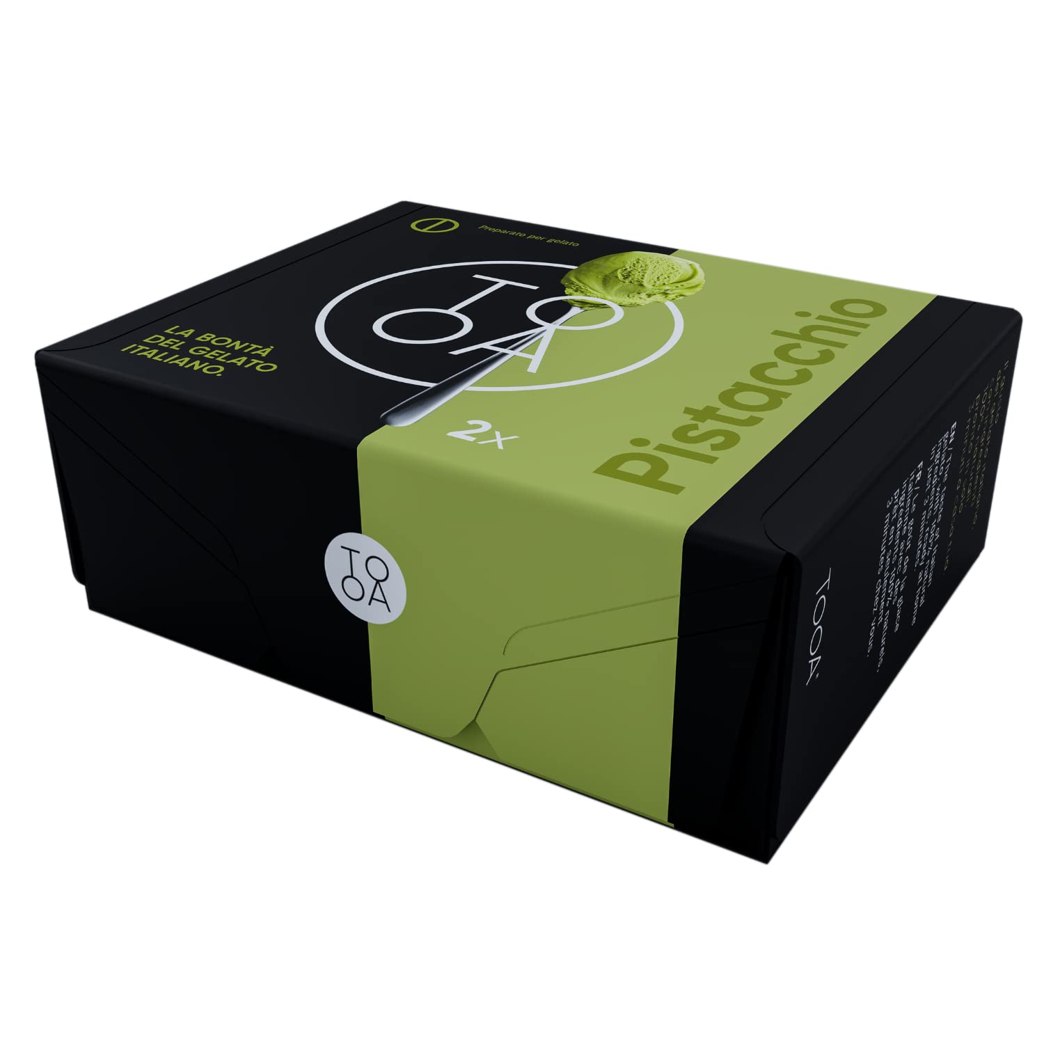 TooA Gelato al Pistacchio, 10 Astucci da 2 Brik Monoporzione (Totale 20 Brik), Pronto in Pochi Minuti, Preparato per Gelatiera TooA, Gelato Italiano 100% Naturale Senza Conservanti e Senza Glutine