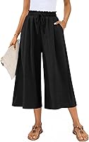 Anyally Women's Wide Leg Capri Palazzo Pants High Waisted Gaucho Capris with Pockets Summer Business Casual Trousers