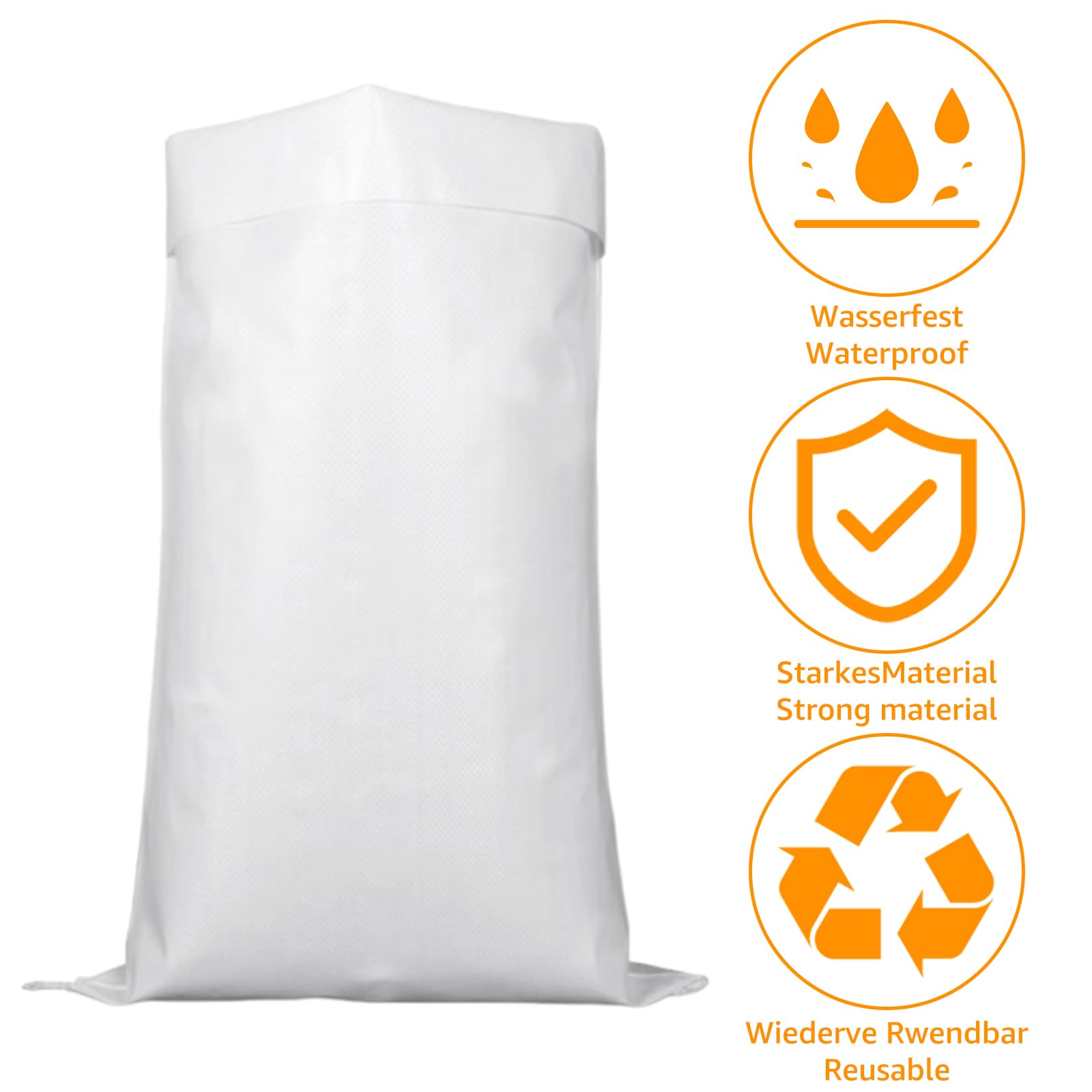 30 bolsas de tela de plástico, 50 kg, 65 x 110 cm, bolsas de arena para rellenar, bolsas de escombros de construcción, bolsas de patatas estables ideales para piensos, cereales, carbón,