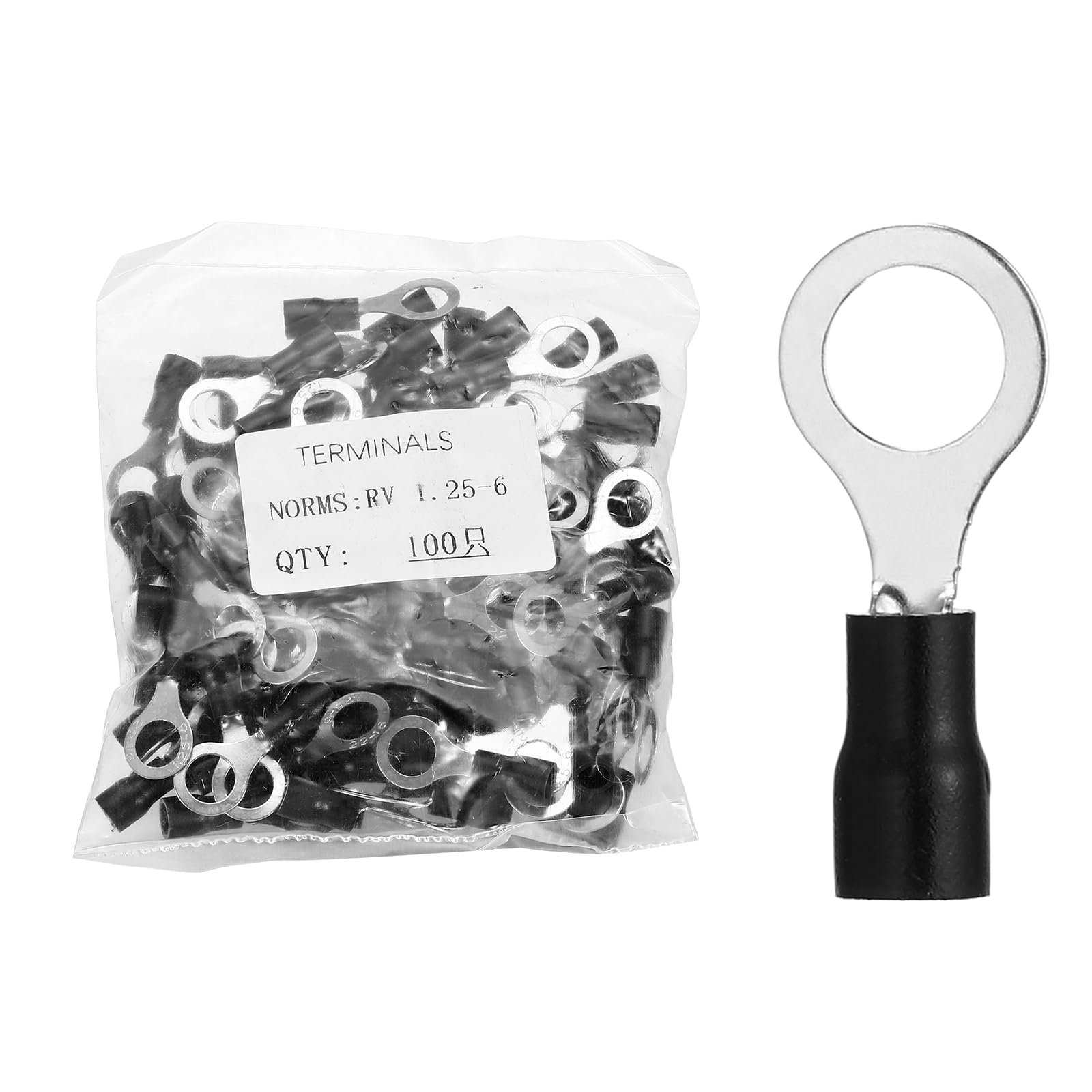 sourcing map 100pcs Terminals Ring Connectors #1/4" 22-16 Gauge Heat Shrink Ring Terminals for Electrical Industrial Chemical Project, Black
