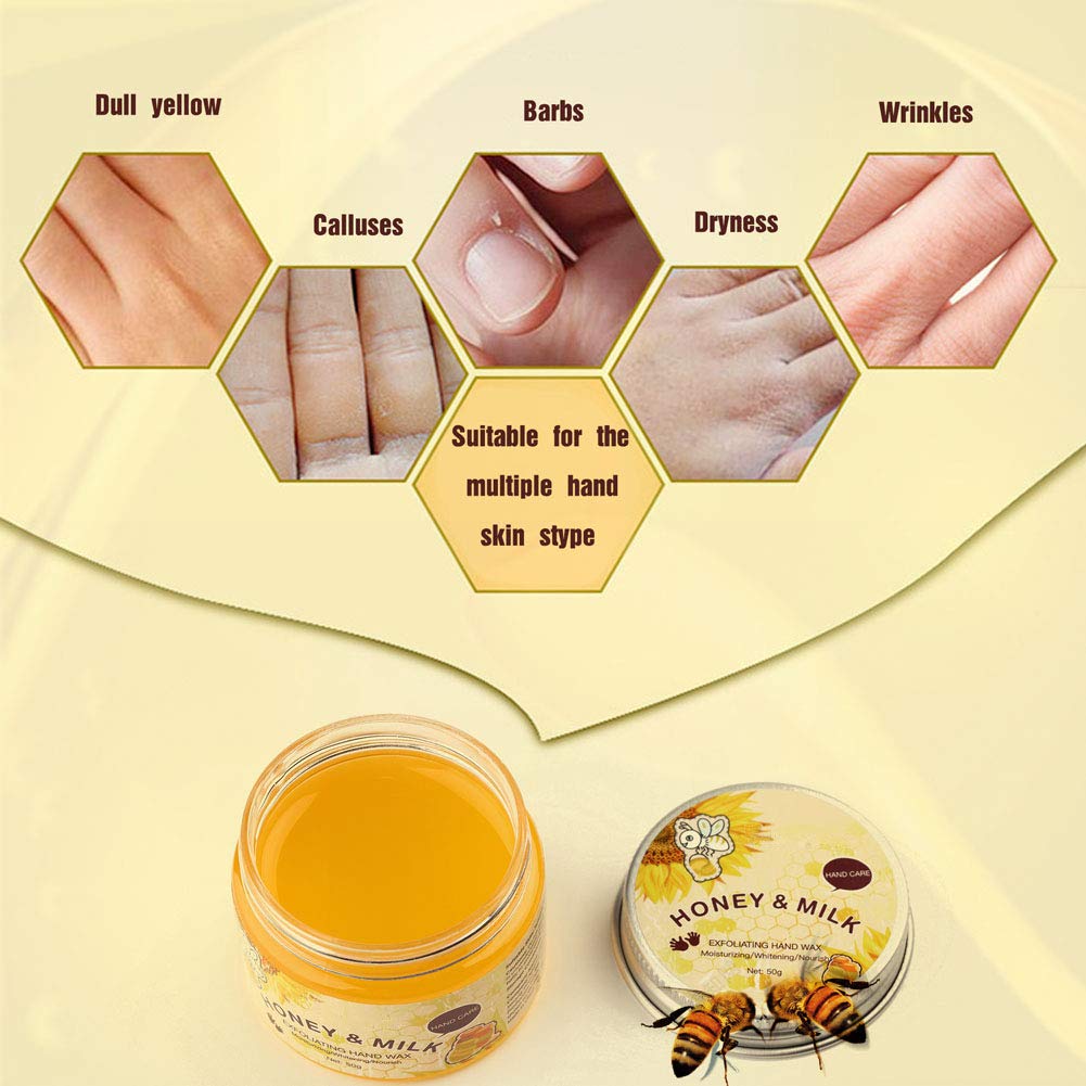 Leche, miel, cera para manos, cuidado de manos, mascarilla nutritiva para manos, hidratante y exfoliante, la cera para manos blanqueadora es adecuada para mejorar la piel de las manos