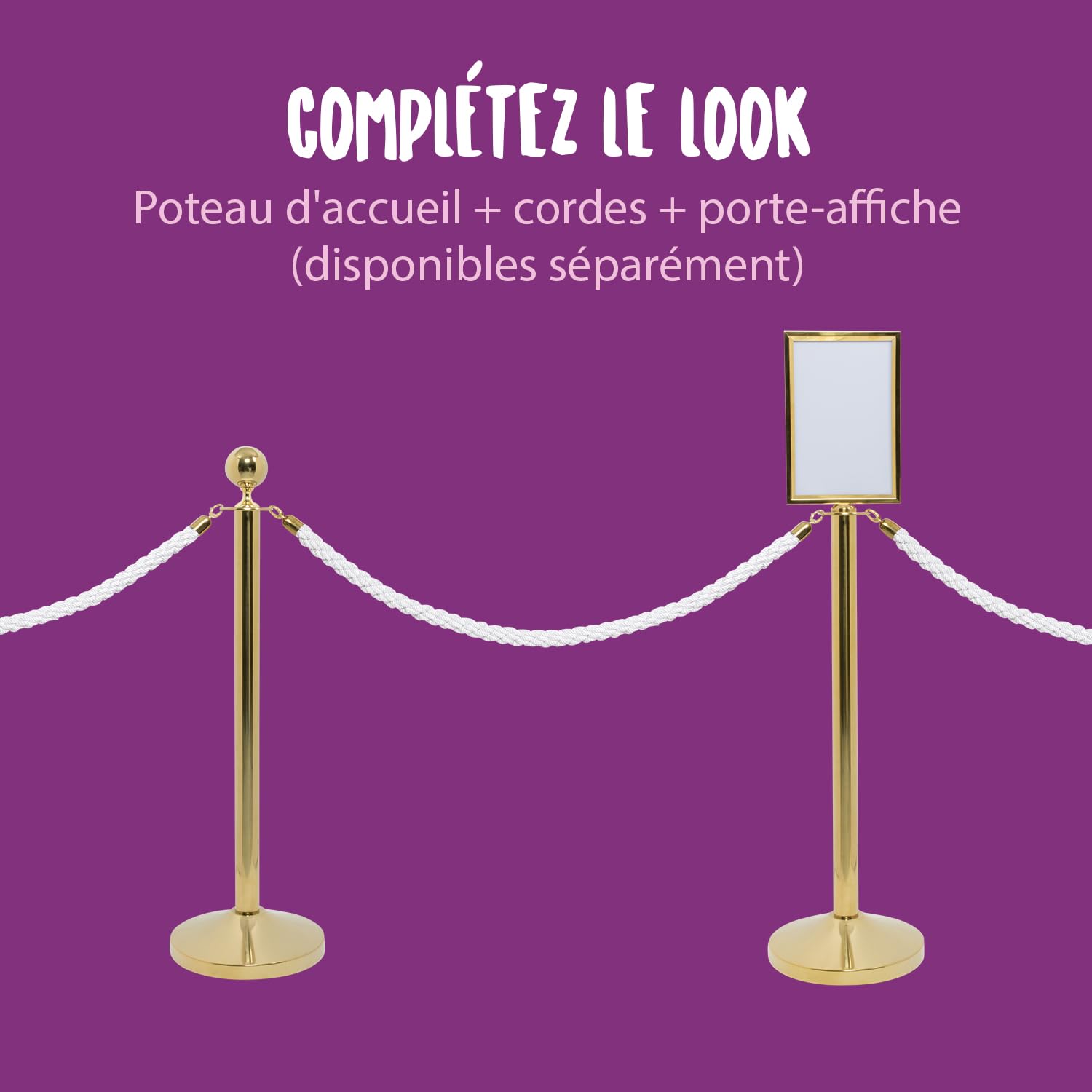 SECURIT - Poteau avec Base pour Système de Barrière Classic | pour Bar, Restaurant, Boîte de Nuit, Boutique - H95 cm - Acier Inoxydable - Usage Intérieur et Extérieur - Finition Dorée
