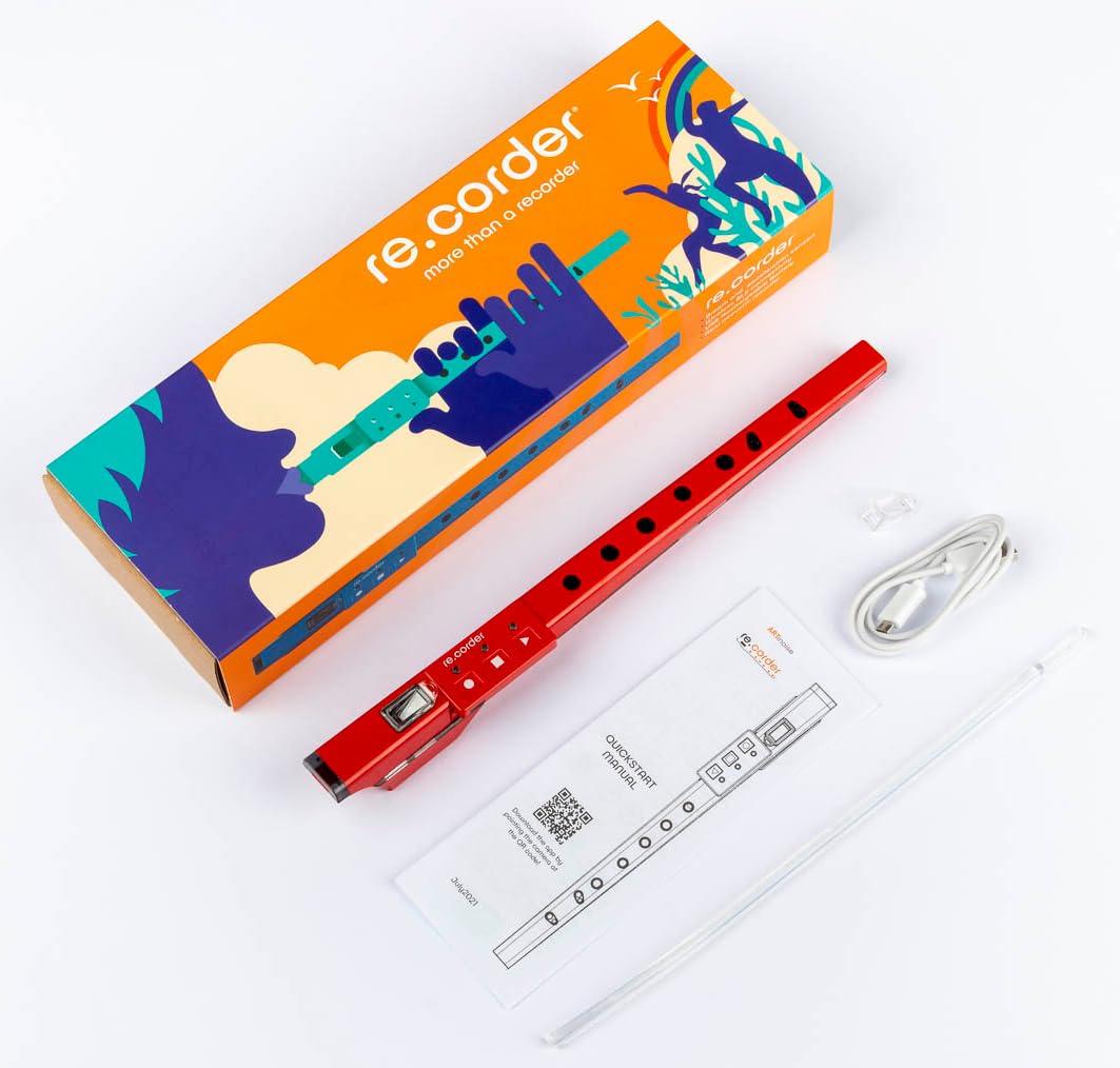 ARTinoise re.corder,flauto acustico digitale e controller MIDI wireless,App mobile 32 timbri,spartiti e esercizi su basi musicali,diteggiature personalizzabili,4 modalità di riproduzione (ROSSO)