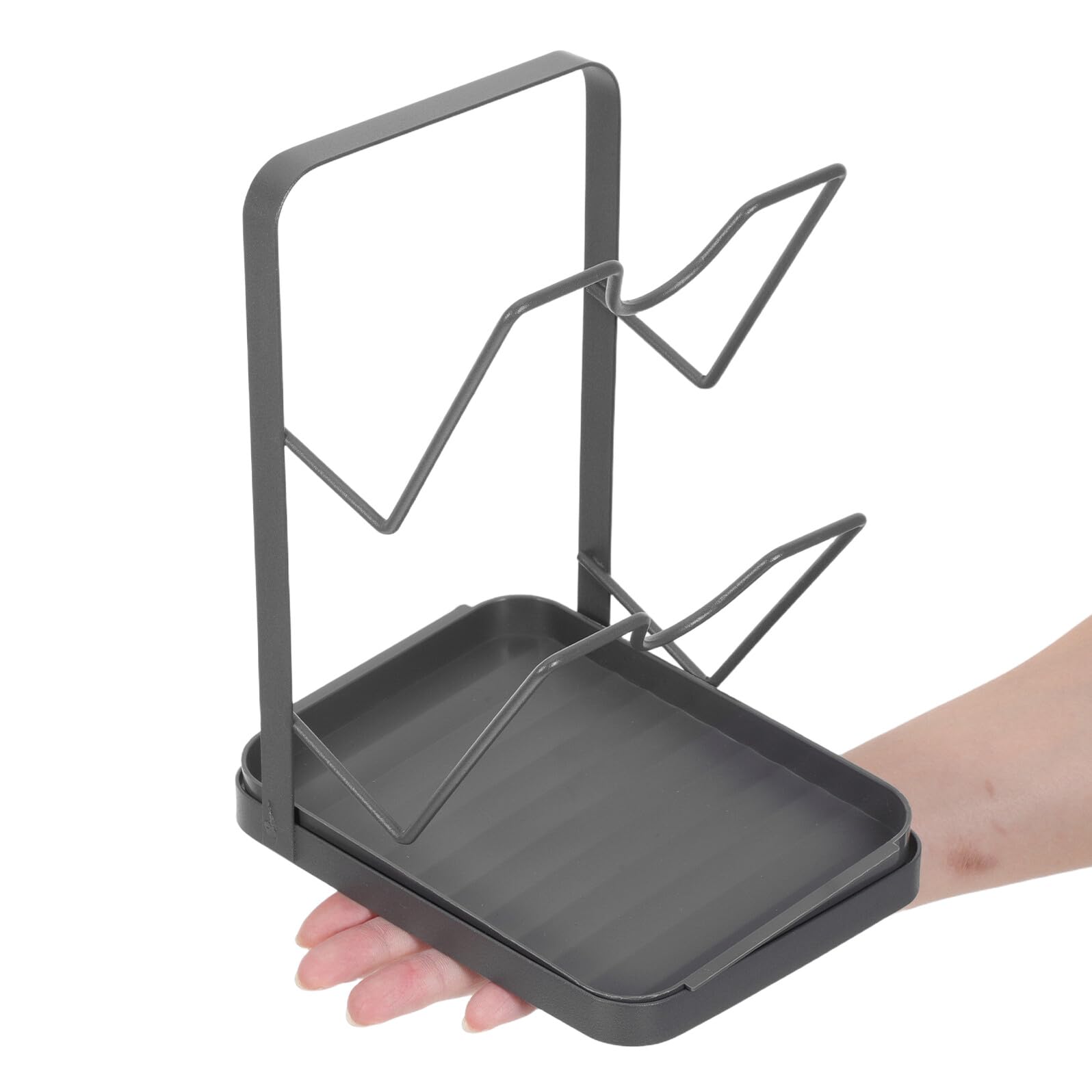 Kohlenstoffstahl Topfdeckelhalter mit Abtropfschale Küchen Organizer für Topfdeckel und Löffel Stabiler Aufbewahrungsständer für Arbeitsplatte Kompatibel mit Verschiedenen