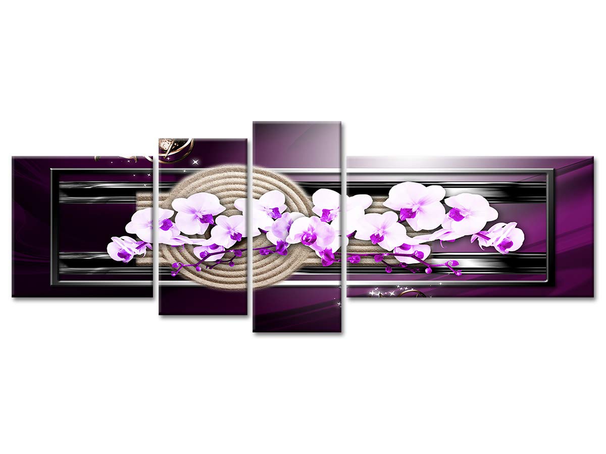 Declina, Quadro decorativo da parete per soggiorno moderno, quadro decorativo da parete, tela con orchidee decorativo, 120 x 50 cm, blu, CANVAS, Violet, 120x50 cm