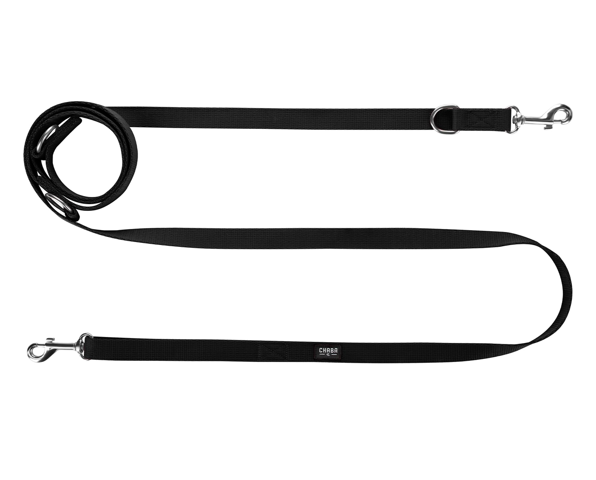 Laisse pour moyen chien Chaba noire multiposition avec deux mousquetons robustes