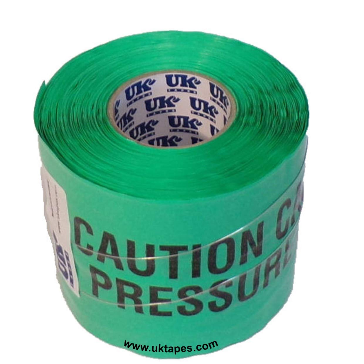 Uk Tapes Green Caution Pressure Sewer Below Detection Tape - Waveywire - Underground Detectable Warning Tape With Twin Tracer Wires (150Mm X 100M)