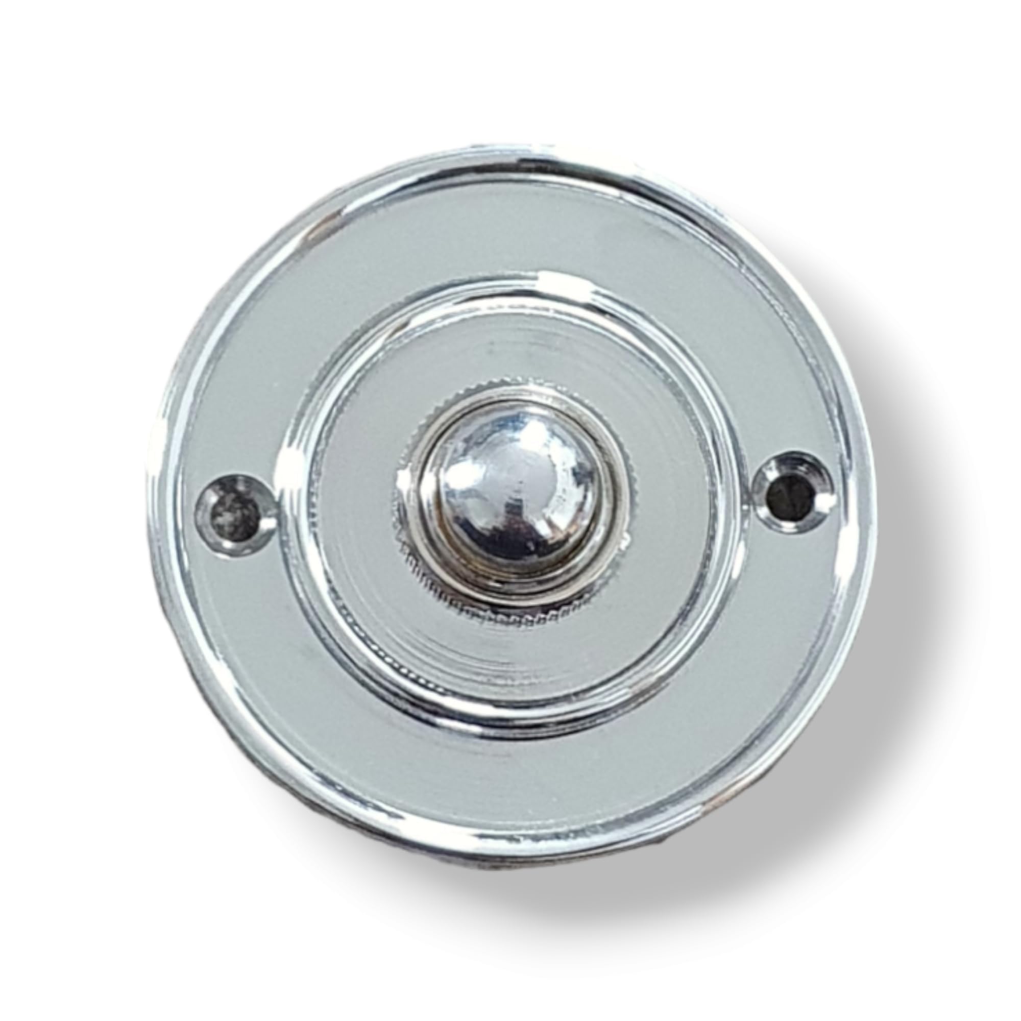 Polished Chrome Front Door Bell Push Round Reeded
