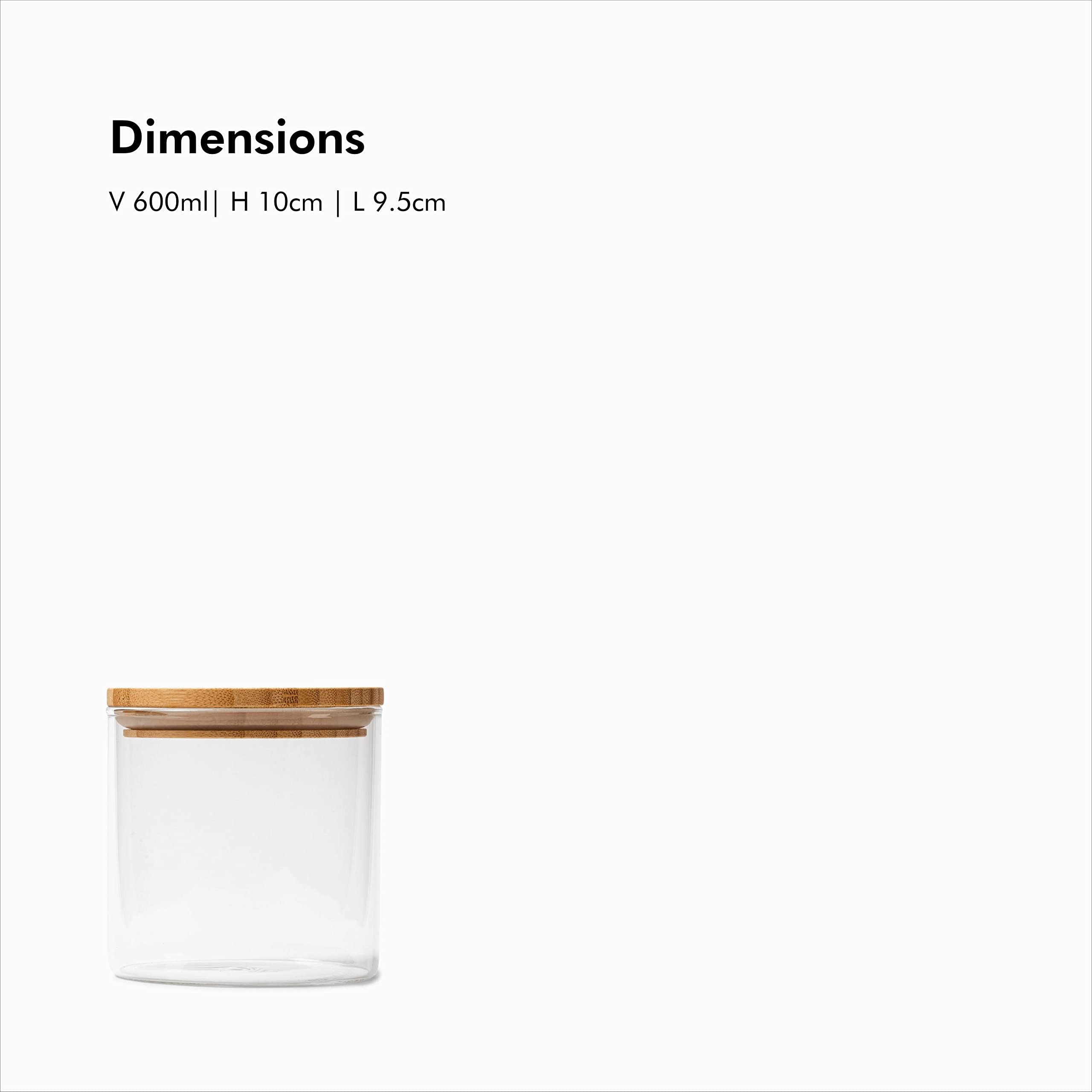 KIVY Lot de 4 bocaux de conservation en verre avec couvercle - 600 ml - Petites boîtes de conservation avec couvercle en bambou - Bocaux de conservation en verre avec couvercle