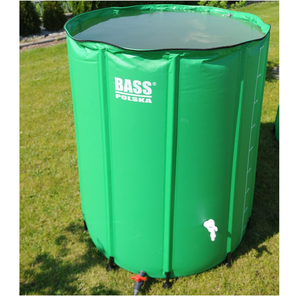 BASS POLSKA Barril de Agua de Lluvia contenedor de Agua de Lluvia del canalón Tanque de Agua de Lluvia práctico Grifo Plegable fácil de Usar con conexión rápida 1000l ⌀ 100 x 125 cm