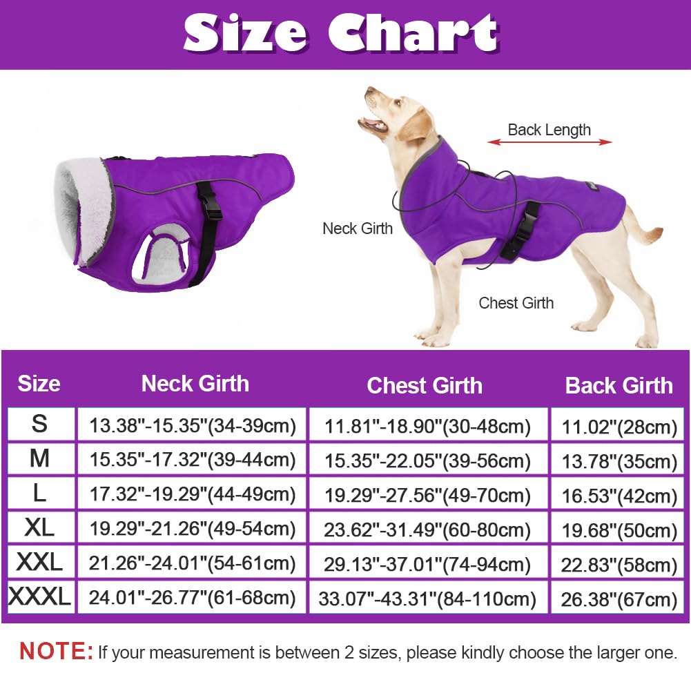 EMUST Abrigo de invierno para perro, chaqueta de nieve impermeable para perro, abrigo ajustable para perros pequeños/medianos/medianos para invierno, morado, L