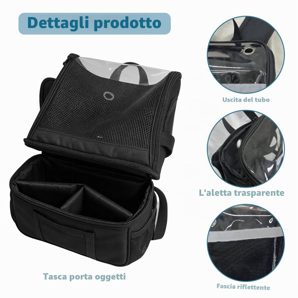 Zaino Per Concentratori Di Ossigeno: Borsa Da Trasporto Poc Compatibile Con Inogen One G3 E G5, Inogen Rove 6, Portatile, Con Strisce Riflettenti Nero