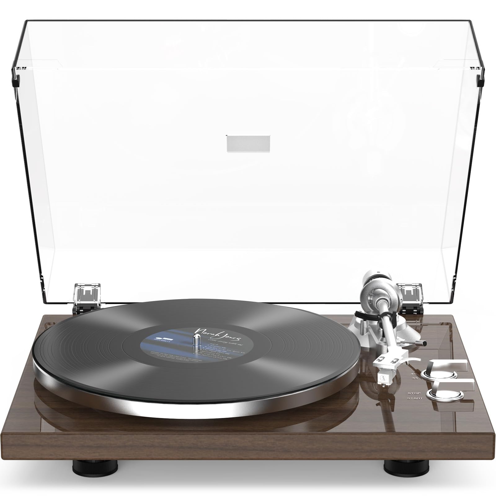 Record Player for Vinyls Turntables Wireless Output Connectivity Belt-Drive 33 45 RPM Speed Phono Line USB Digital to PC Recording MM Audio Cartridge Stylus Adjustable Counterweight Vintage Brown