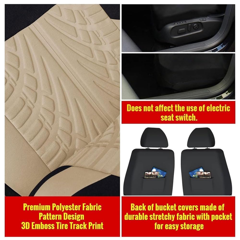 Auto Ensembles Housses Siège pour Renault Captur II I/Captur E-Tech 2019-2024, Confortable Tissu Polyester Respirant Couvre Siège De Voiture Antidérapant Accessoire,D/Beige
