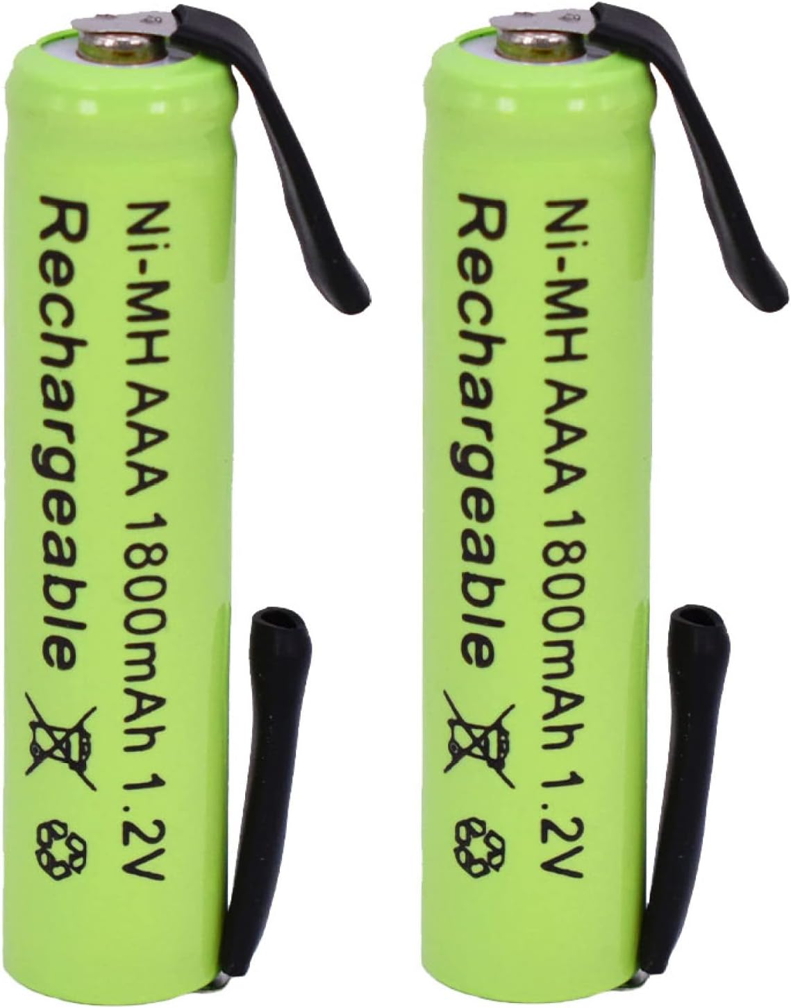 【2pcs】 AAA 1800mAh 1.2V Ni-MH with Solder Tabs Rechargeable Battery Cell, for Electric Shaver, Razor, Toothbrush