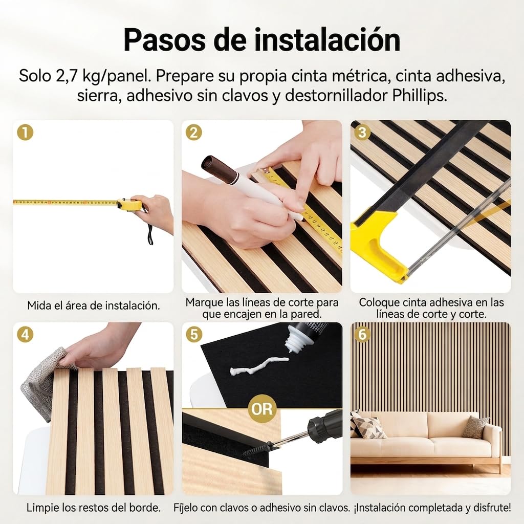 TONOR Paneles acústicos de madera, 10 unidades, 240 x 20 cm, 4,8 m², paneles de pared de madera para insonorización, decoración de pared de láminas de madera, aislamiento acústico, para estudio, salón