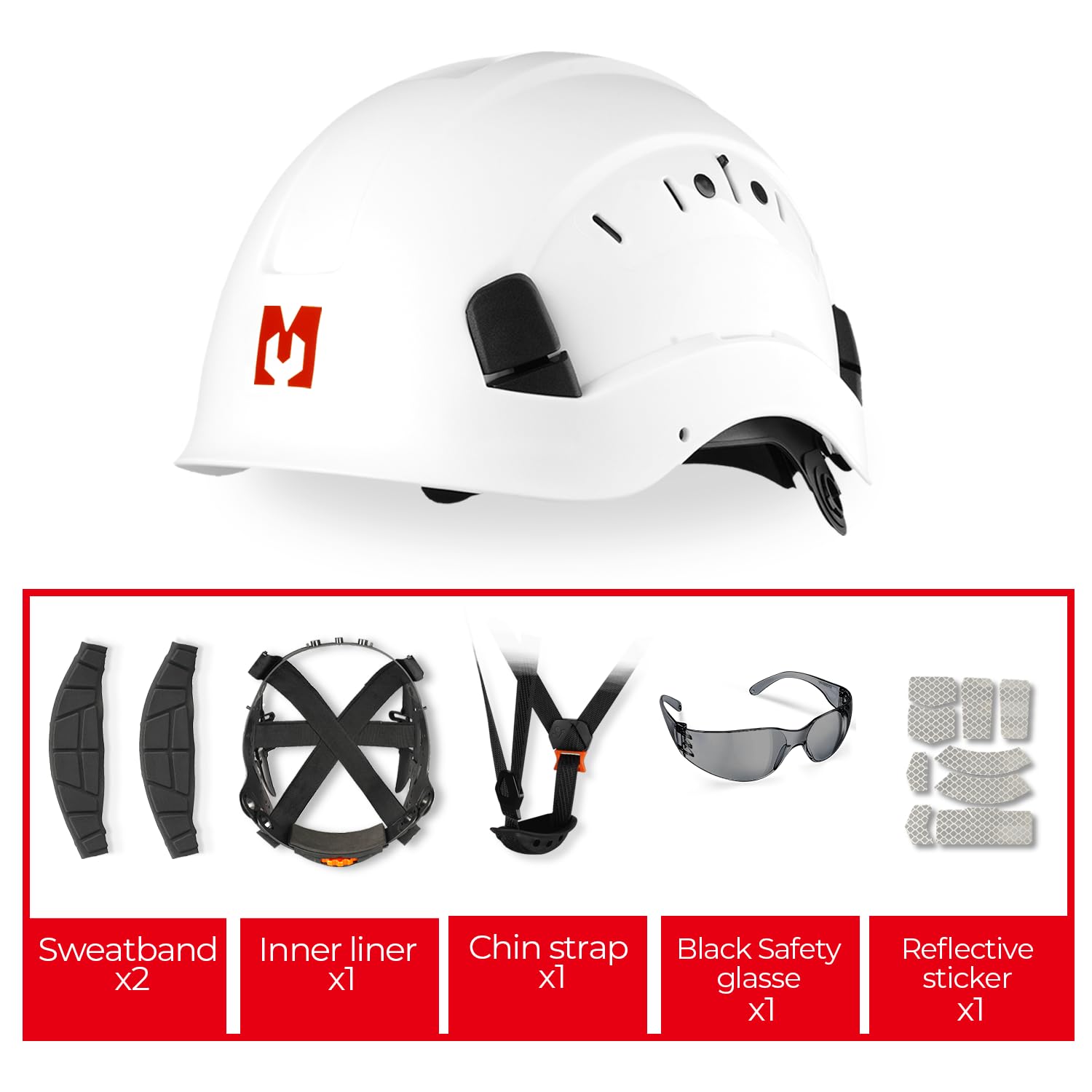Casque de Sécurité, Casques de Protection EN397 avec Lunettes Antibuée, 53 à 63 cm Tour de Tête Réglable, Matériau ABS Résistant pour Hommes Femmes