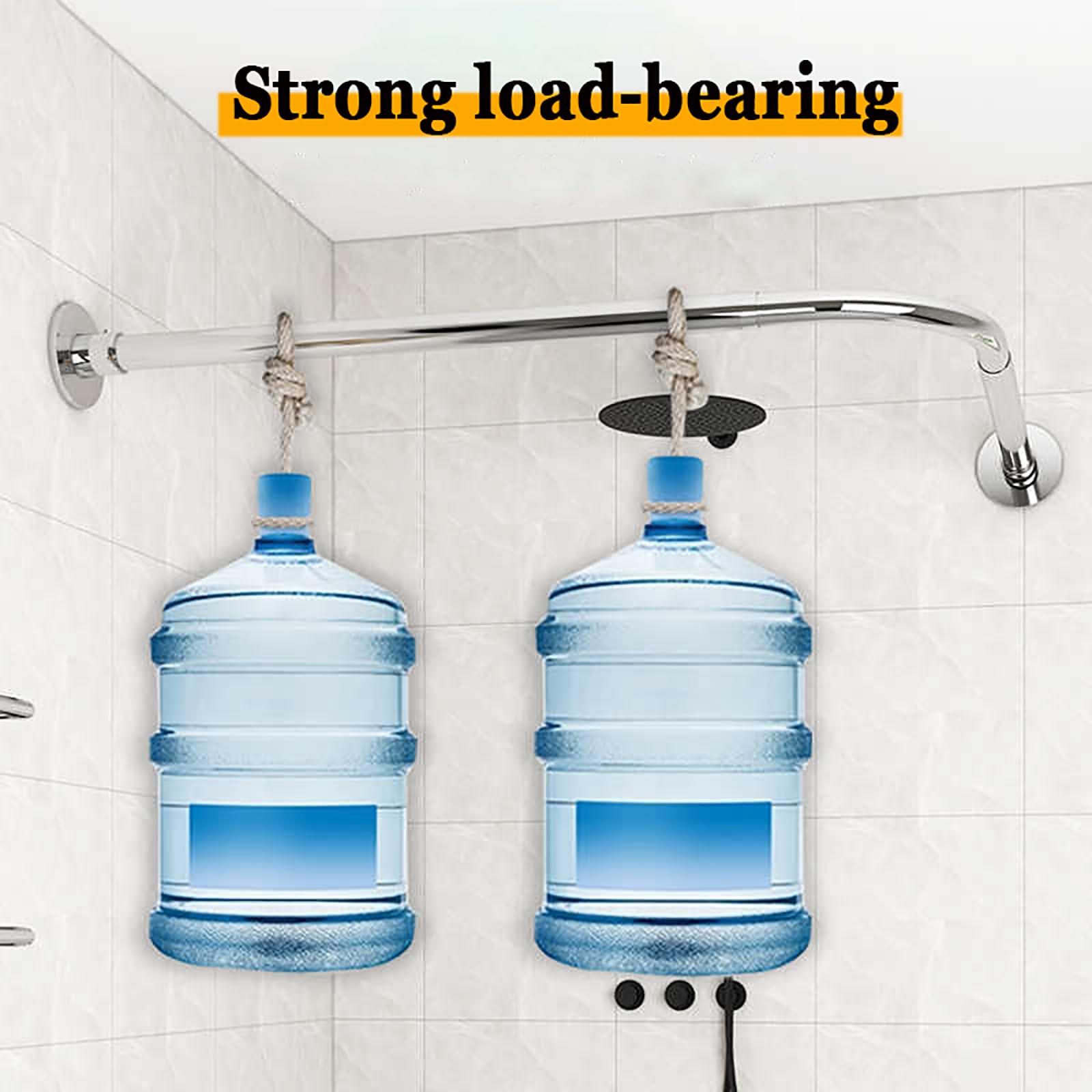 Barra de ducha extensible plateada – Barra curvada L-Sd sin taladro, instalación de 90-130 cm para baños y bañeras, perfecta para uso doméstico y tienda de ropa