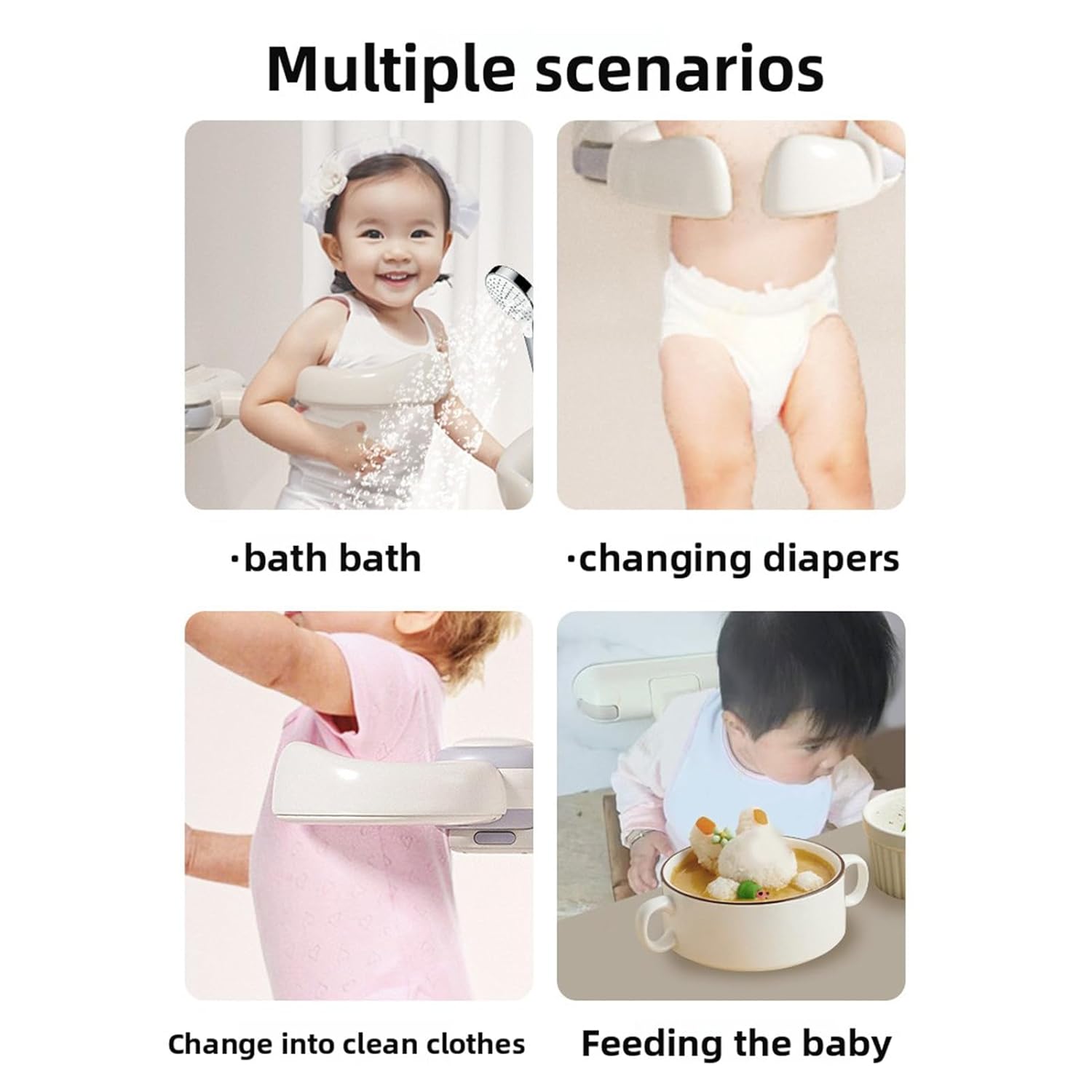 No Drill Wall Mounted Baby Bath Stand with Adjustable Bathing Baby Bath Support Reliable Suction Cups Bathing Shower Stand Anti Slip Tipping Space Saving for Toddlers (Khaki)