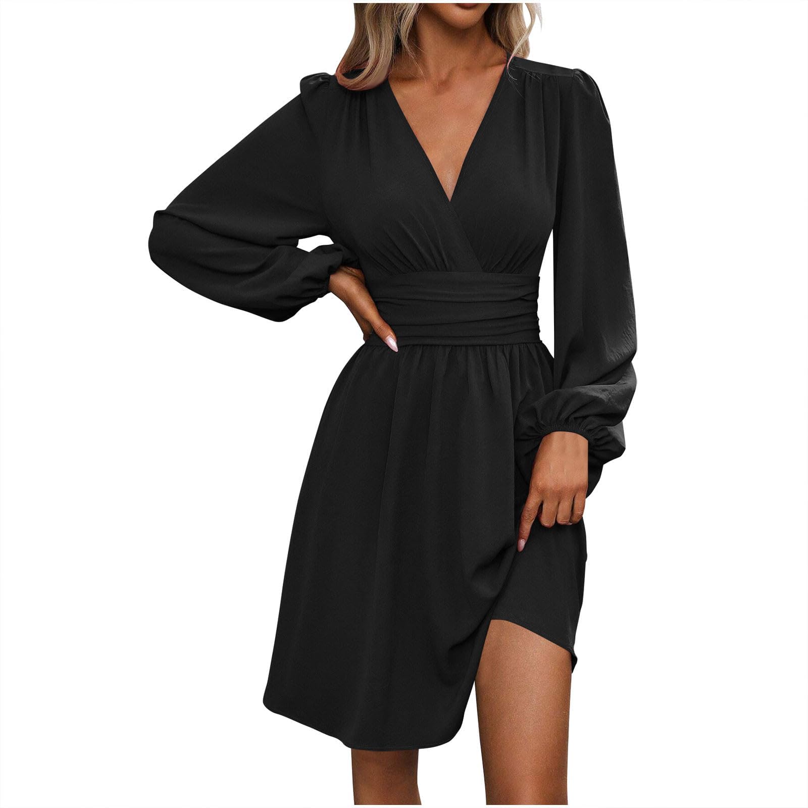 Dresses for Women 2025 Elegant Classy Maxi Long Sleeve V Neck Pastel Dress for Women Womens Date Night